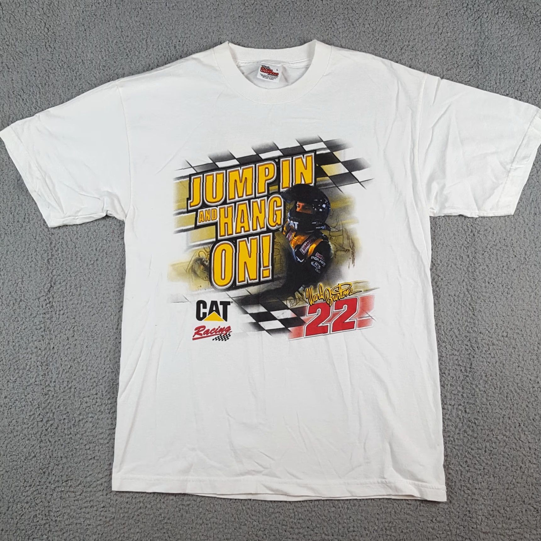 Burton Vintage Y2K Ward Burton CAT Racing NASCAR Size L Retro White T Shirt 00s Size US L / EU 52-54 / 3 - 2 Thumbnail