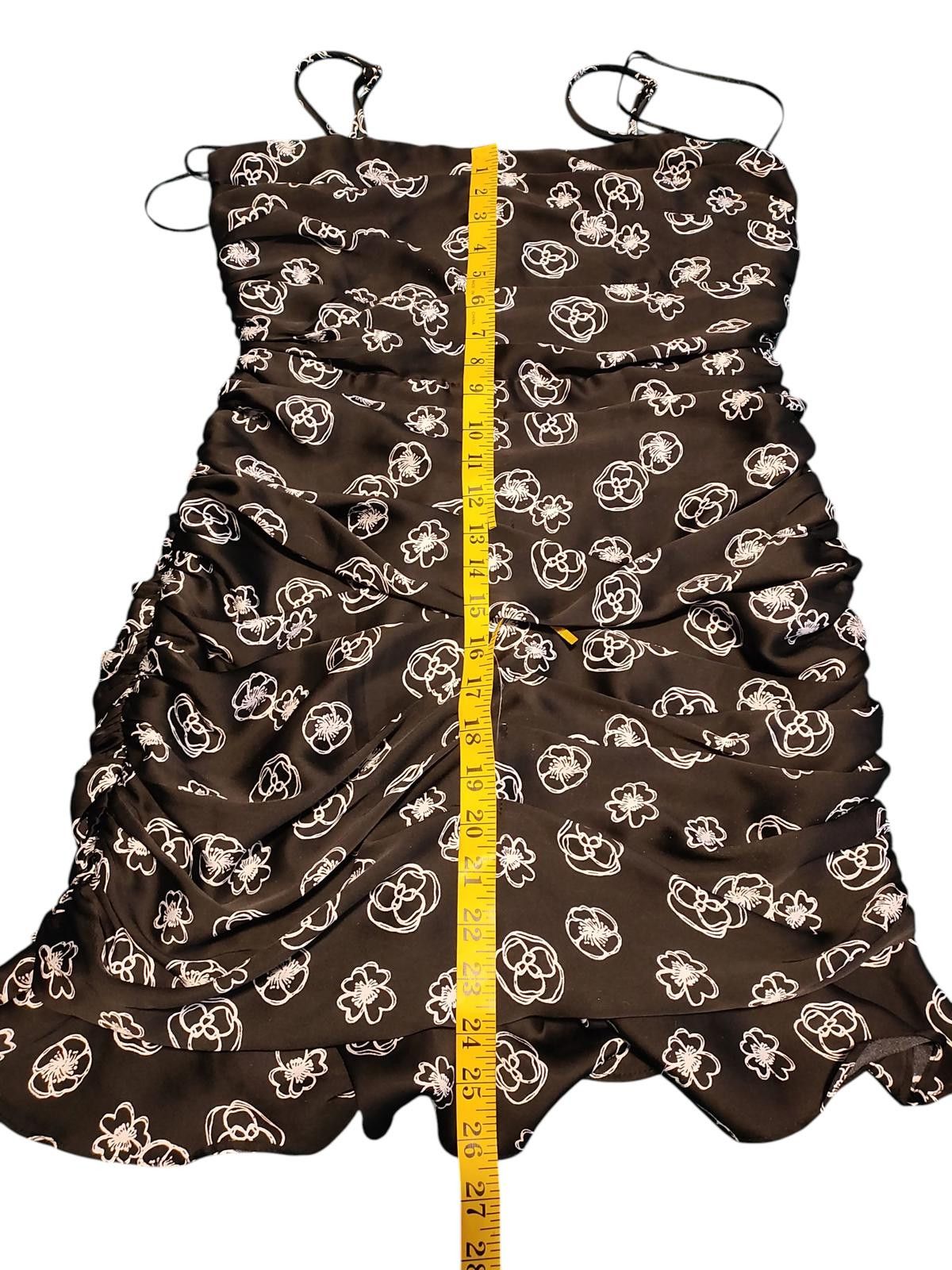 Luchiano Visconti Lush Black Floral Ruched Mini Dress with Spaghetti Straps Size M / US 6-8 / IT 42-44 - 8 Thumbnail