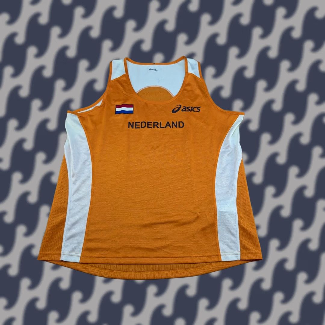 Asics ASICS Team Netherlands Running Jersey Vest 2XL Adult Mens Orange Sleeveless Mock Neck Jersey Athletic Lightweight Quick Dry Packable Sports Shirt Size US XXL / EU 58 / 5 - 1 Thumbnail