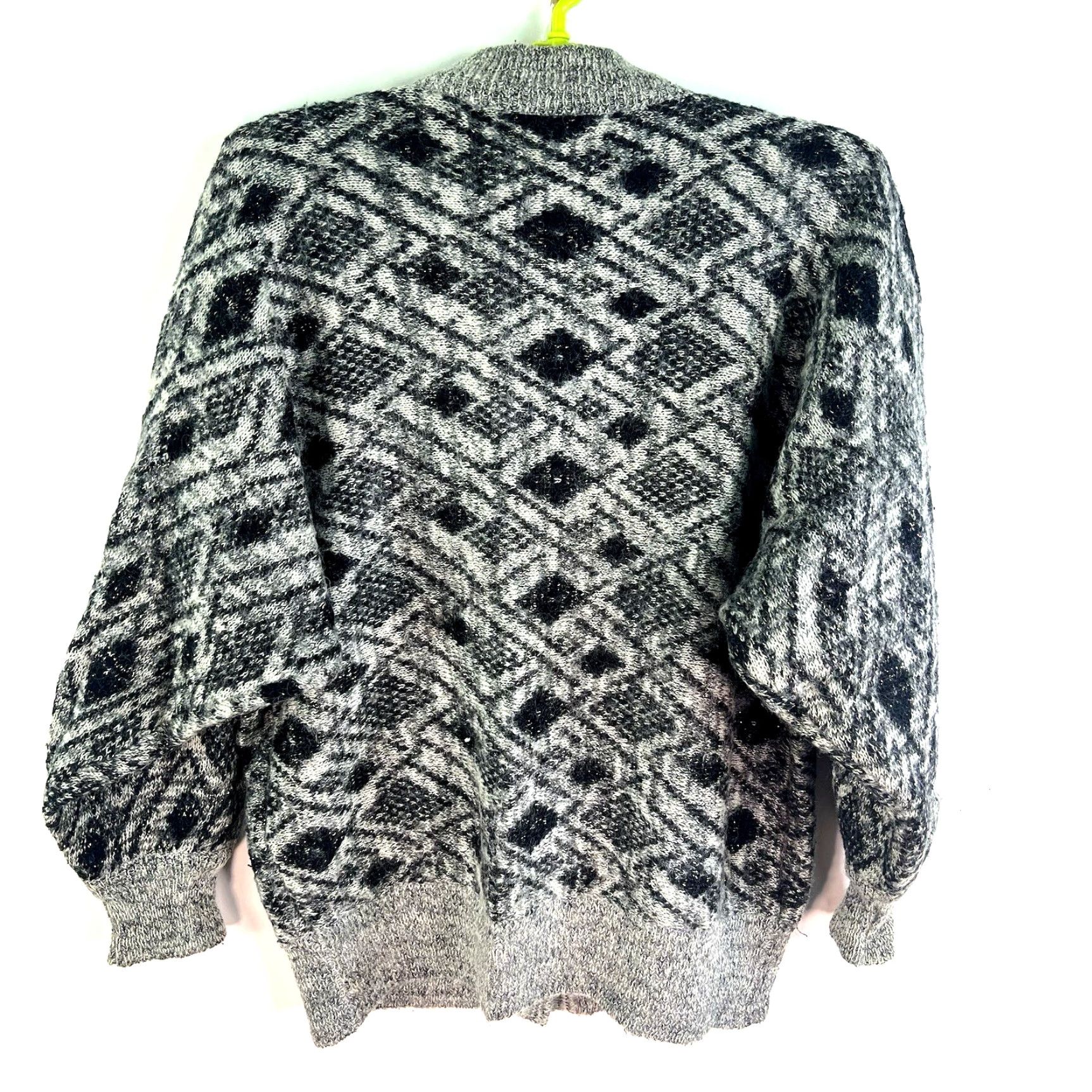 Simons VINTAGE Simon Wool Blend Cardigan Sweater Womens M Gray Geometric V-Neck Lined Casual Classic City Fall Winter Size M / US 6-8 / IT 42-44 - 7 Thumbnail