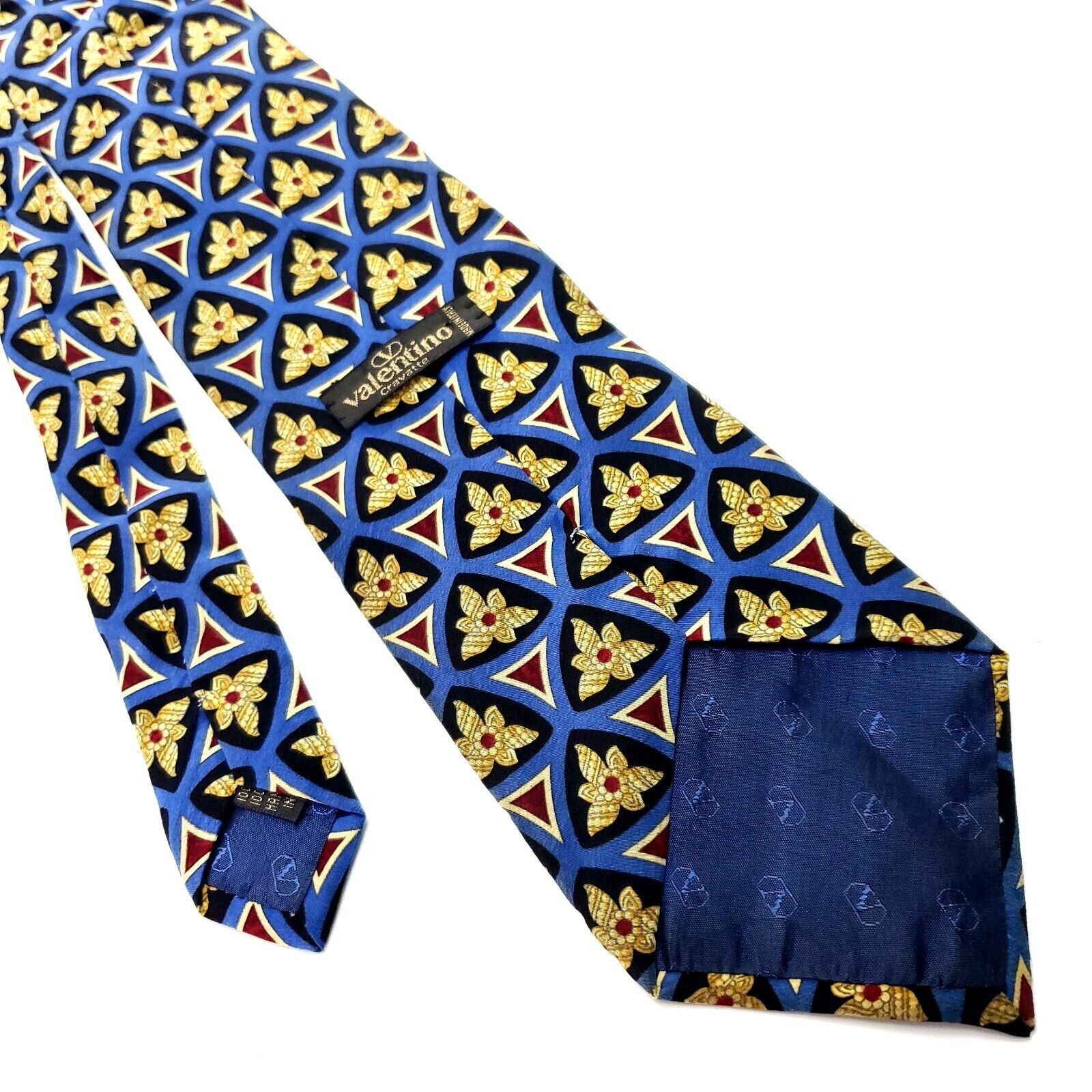 Valentino Valentino Blue & Beige Silk Tie Woven Wide Geometric Size ONE SIZE - 3 Thumbnail
