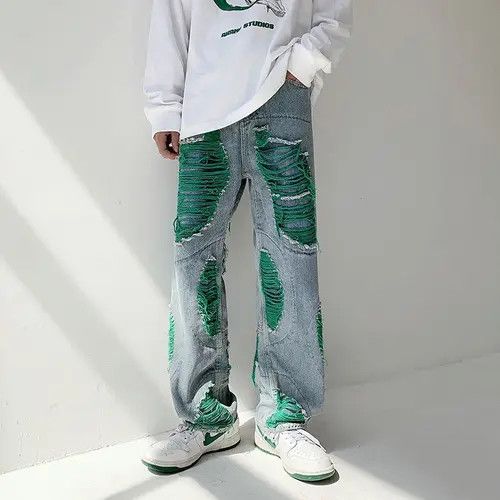 VIBE Green Stich Distressed Blue Denim Jeans Size US 28 / EU 44 - 7 Thumbnail