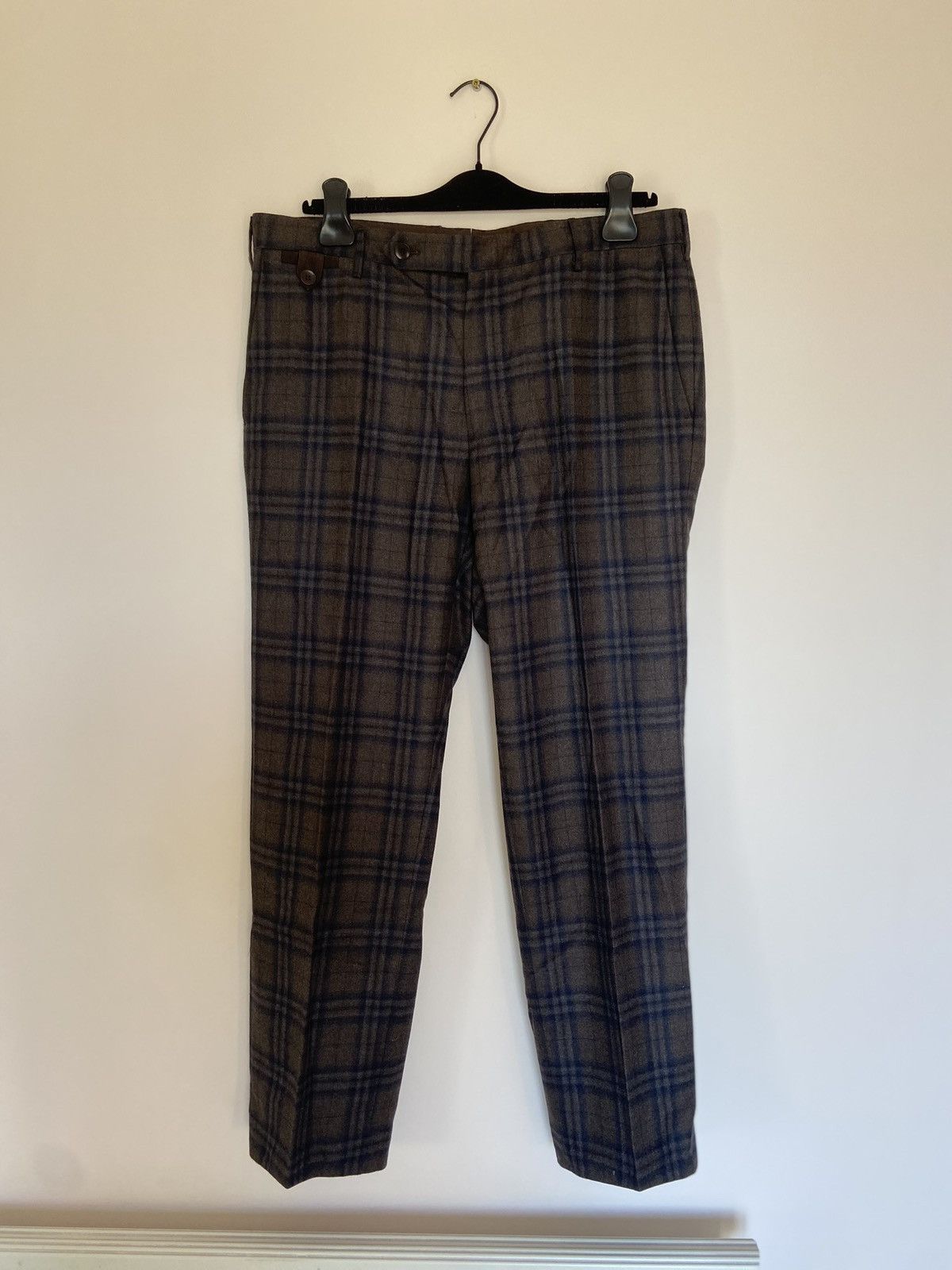 Rota Rota Brown Blue Checked Wool Trousers Size US 39 - 1 Thumbnail