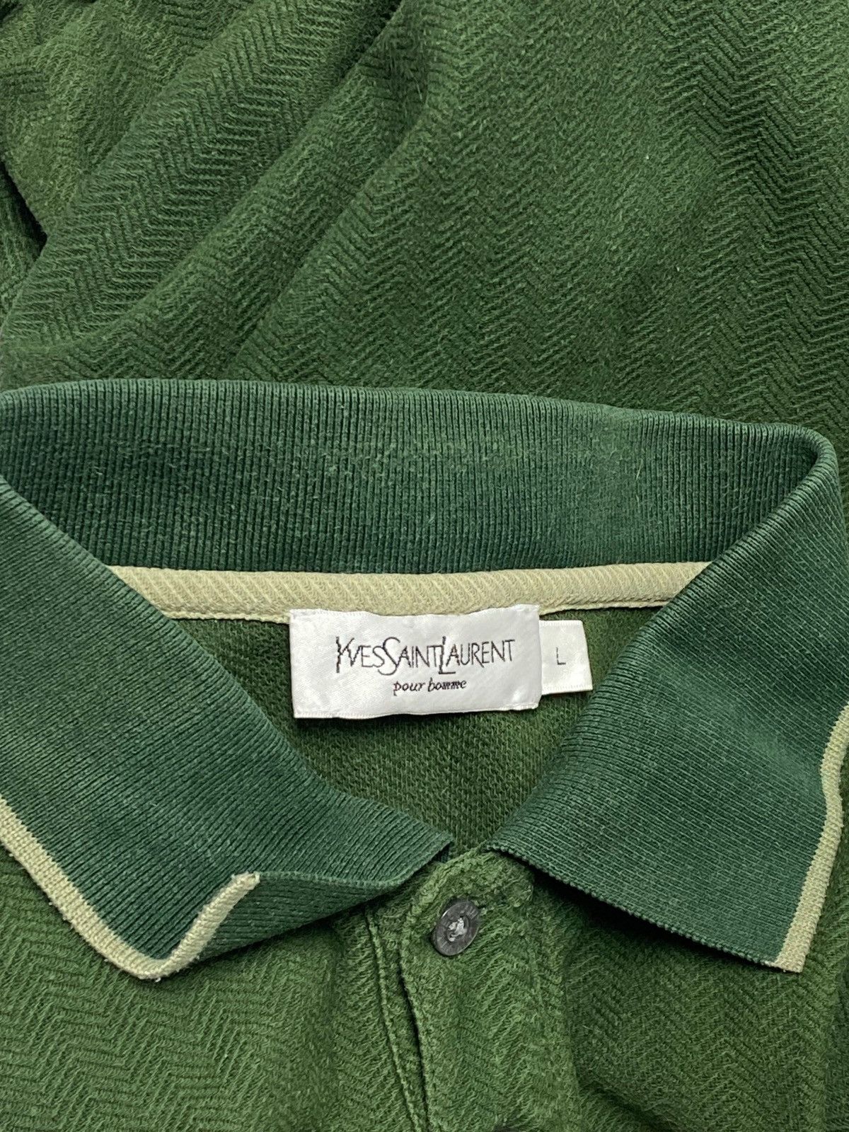 Vintage Vintage YVES SAINT LAURENT Green Texture Polo Shirt Size US L / EU 52-54 / 3 - 4 Thumbnail
