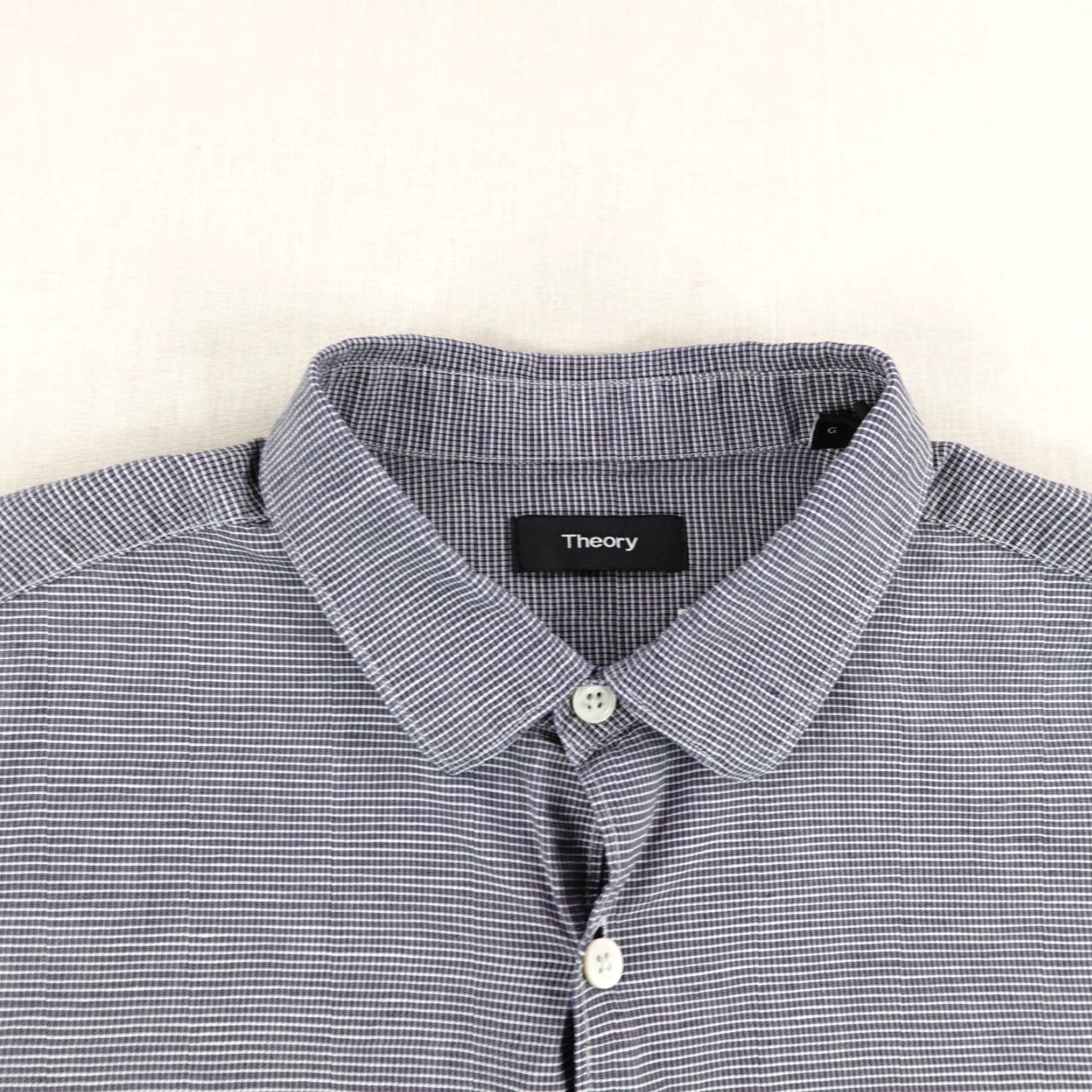 Theory VINTAGE Theory Button-Up Shirt Men Large Gray White Micro Checks Long Sleeve Linen Blend Size US L / EU 52-54 / 3 - 2 Thumbnail