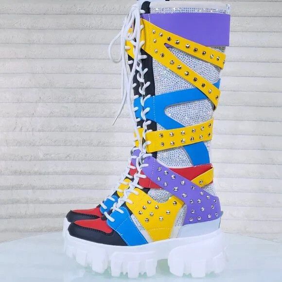 Other Wang Limited Multi Color White Platform Sneaker Knee Boots H Size US 7.5 / IT 37.5 - 3 Thumbnail