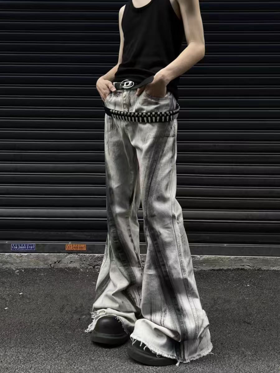 Japanese Brand × Jean Street vintage dirty white graffiti baggy jeans Size US 34 / EU 50 - 2 Thumbnail