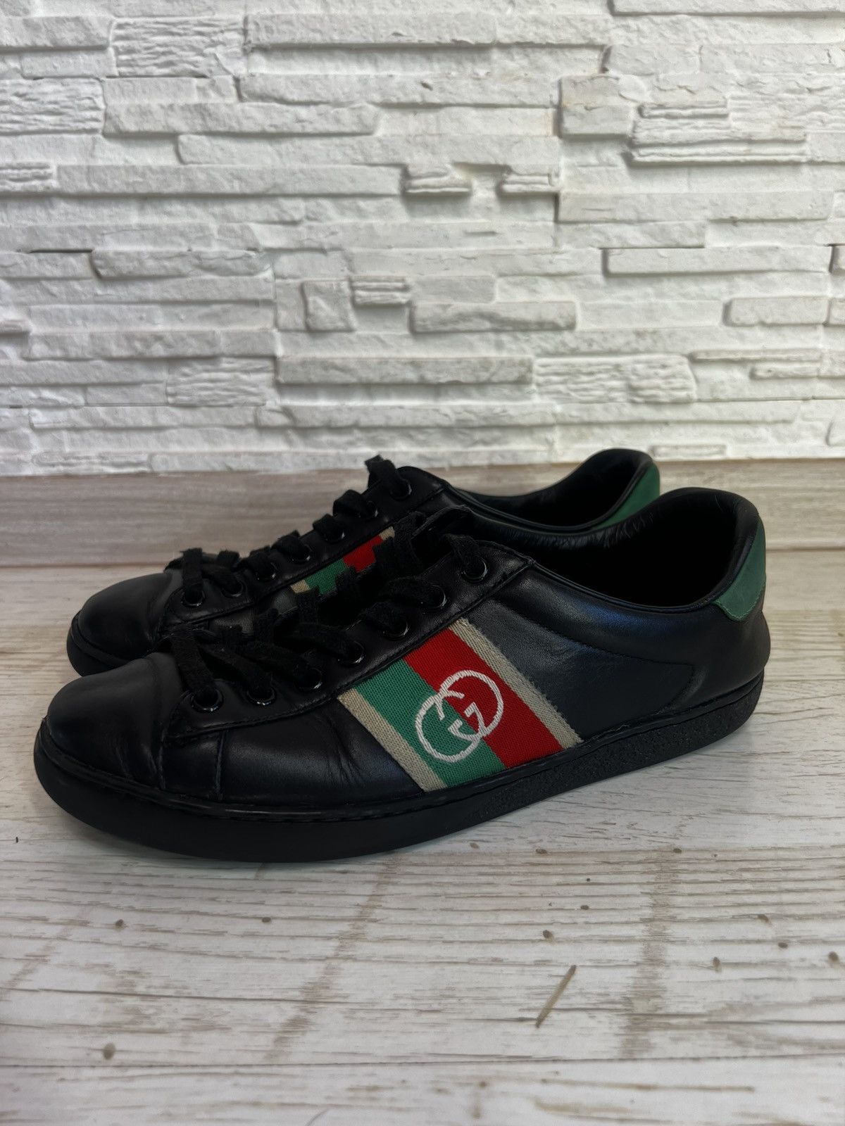 Gucci Gucci Ace Black Leather Sneakers 644749 Size 40 / US 7 Size US 7 / EU 40 - 1 Thumbnail