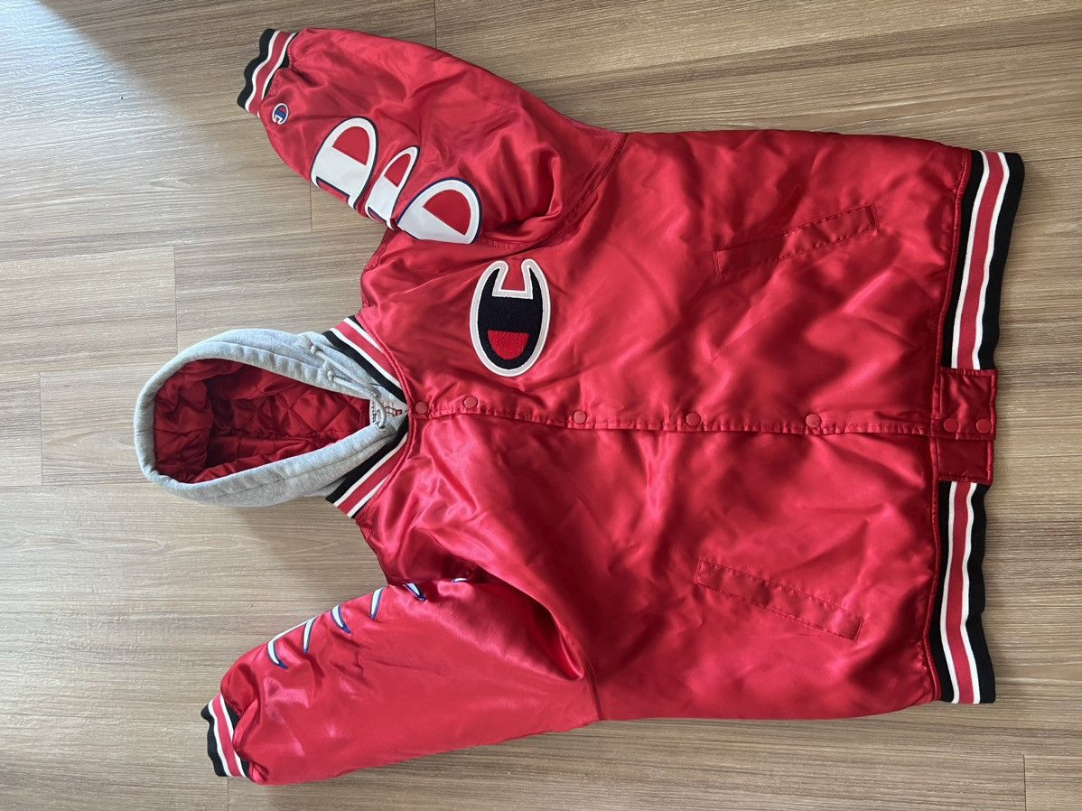 Supreme Champion Hooded Satin Varsity Jacket Red