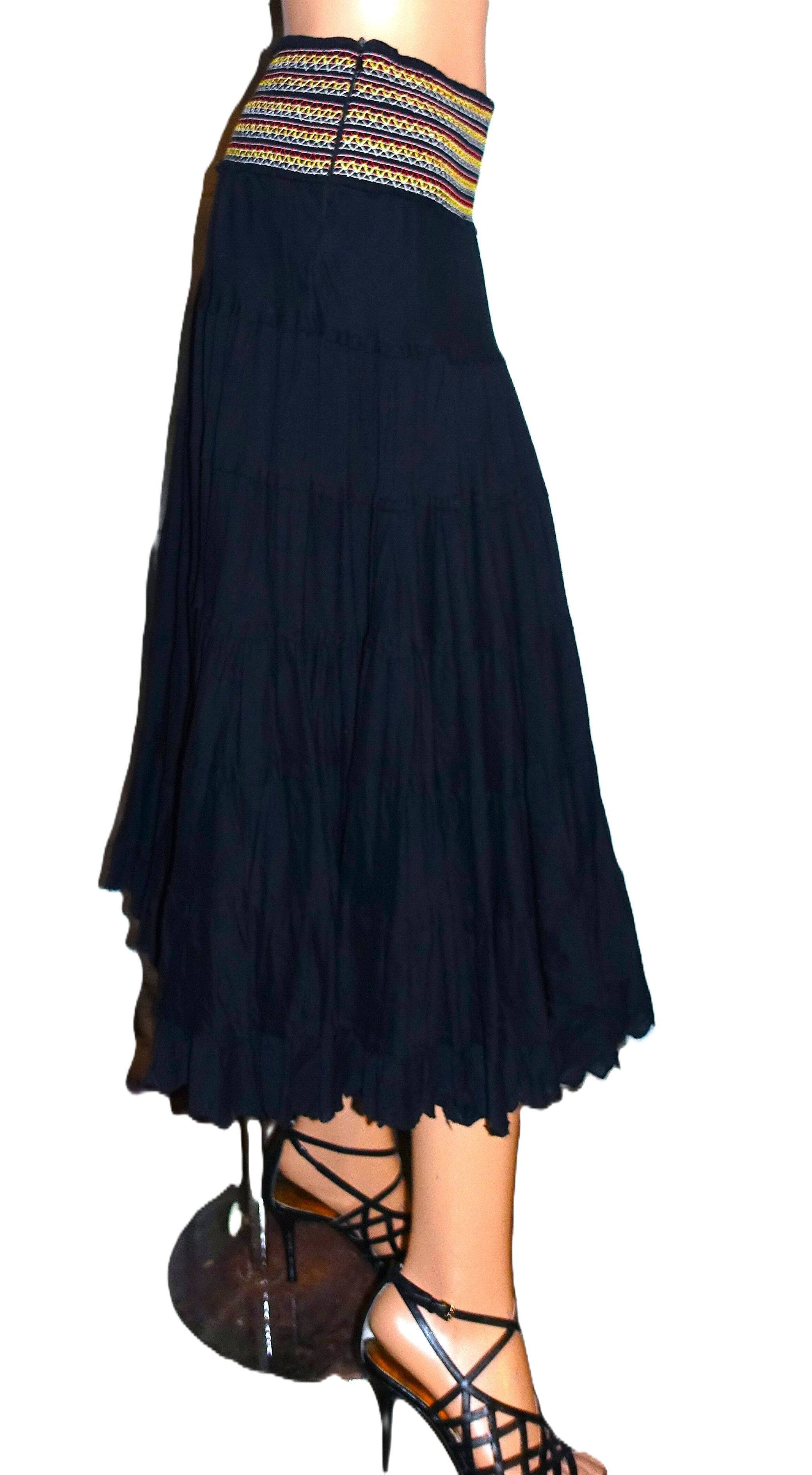 Vintage Black Boho Peasant Ruffled Midi Skirt S Size 26" / US 2 / IT 38 - 6 Thumbnail