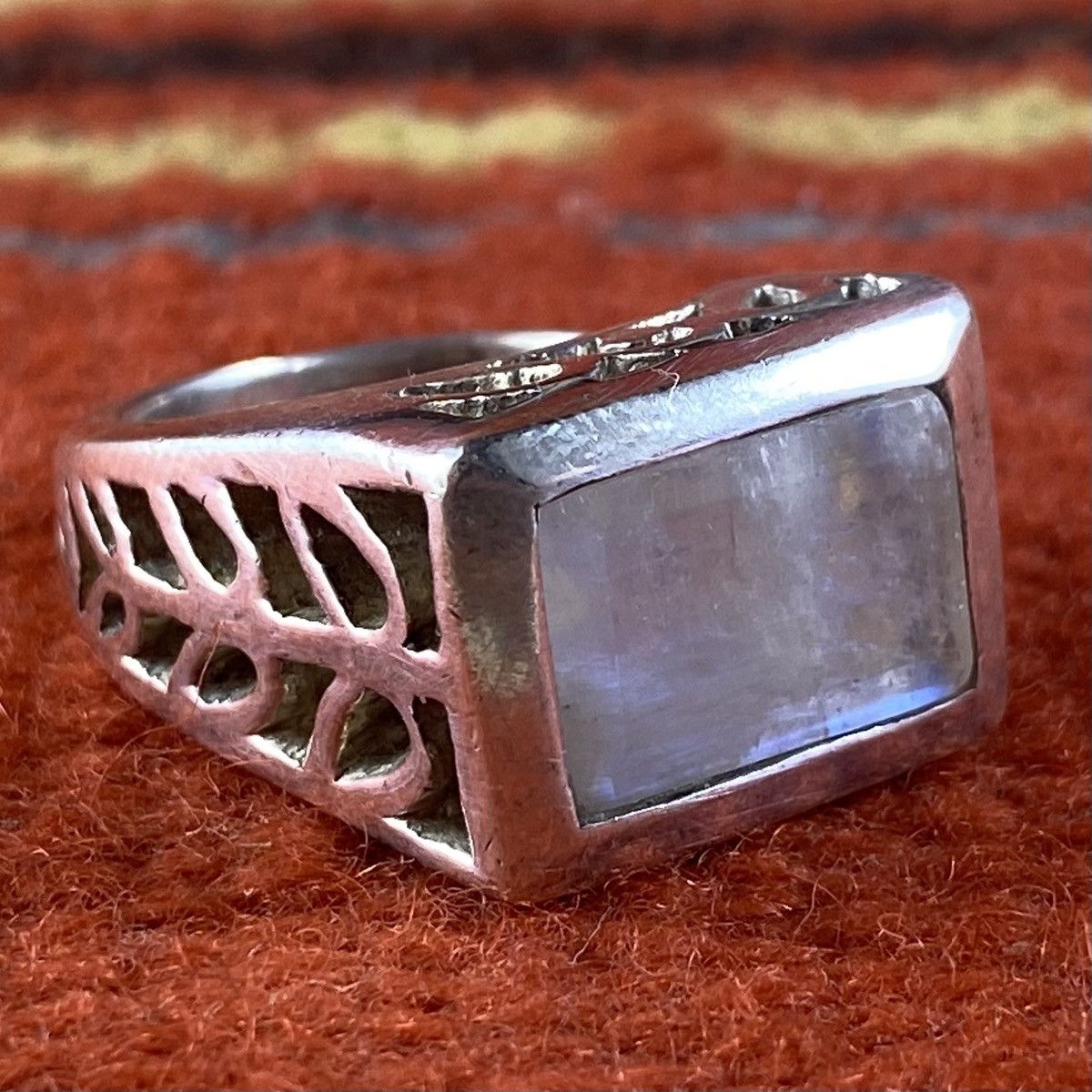 Japanese Brand × Kapital × Vintage Vtg Sterling Silver Moonstone Chunky Square Signet Ring Boho Size ONE SIZE - 2 Thumbnail