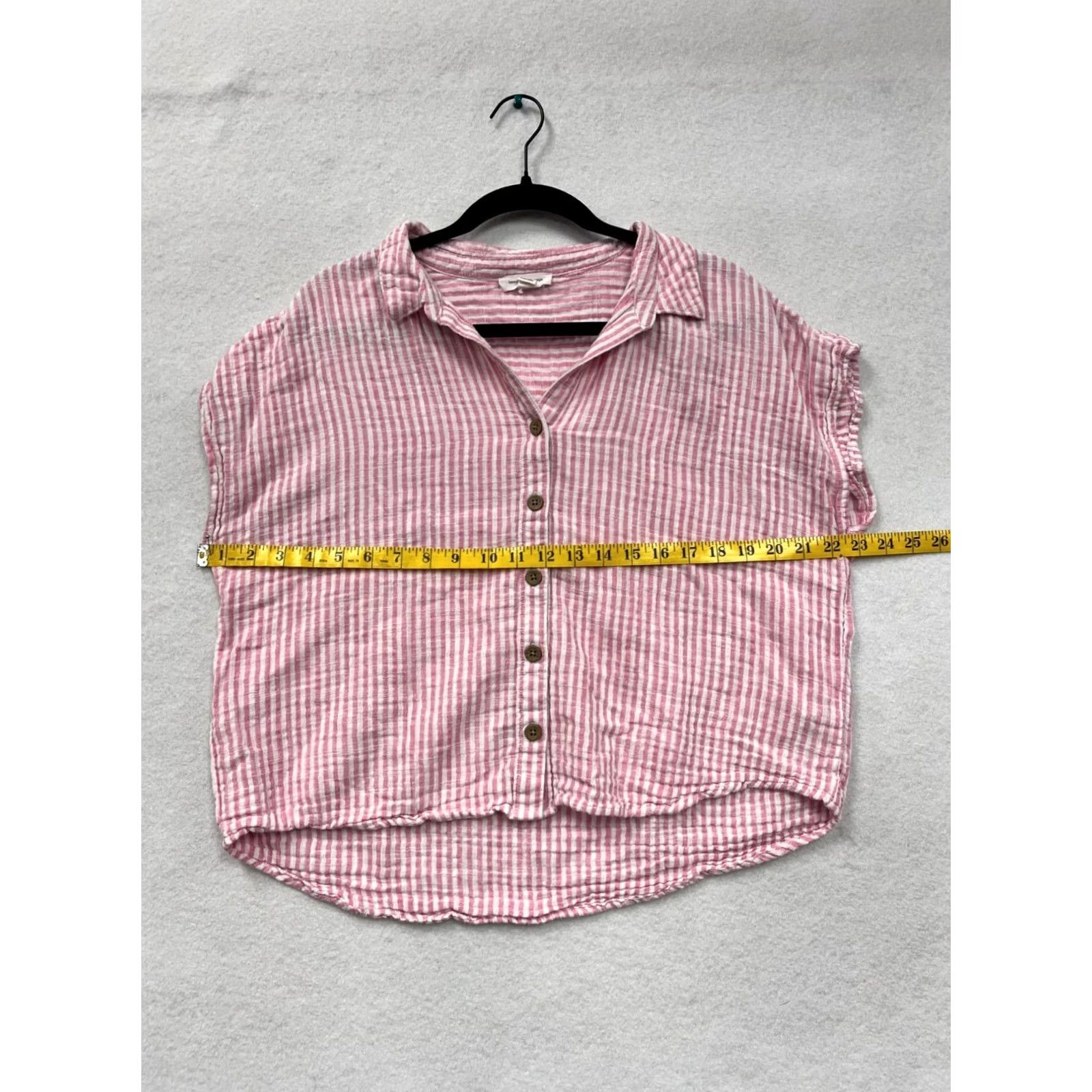 Pinko VINTAGE Beachlunchlounge Shirt Womens L Pink White Striped Button-Up Cotton Blouse 6063 Size L / US 10 / IT 46 - 7 Thumbnail