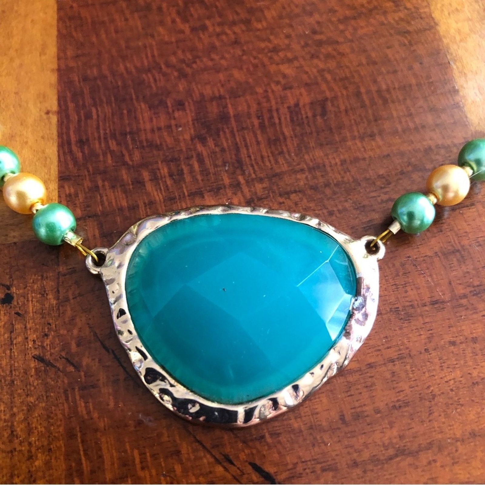 Handmade Handcrafted repurpose teal green dome glass Pearl necklace Size ONE SIZE - 9 Thumbnail