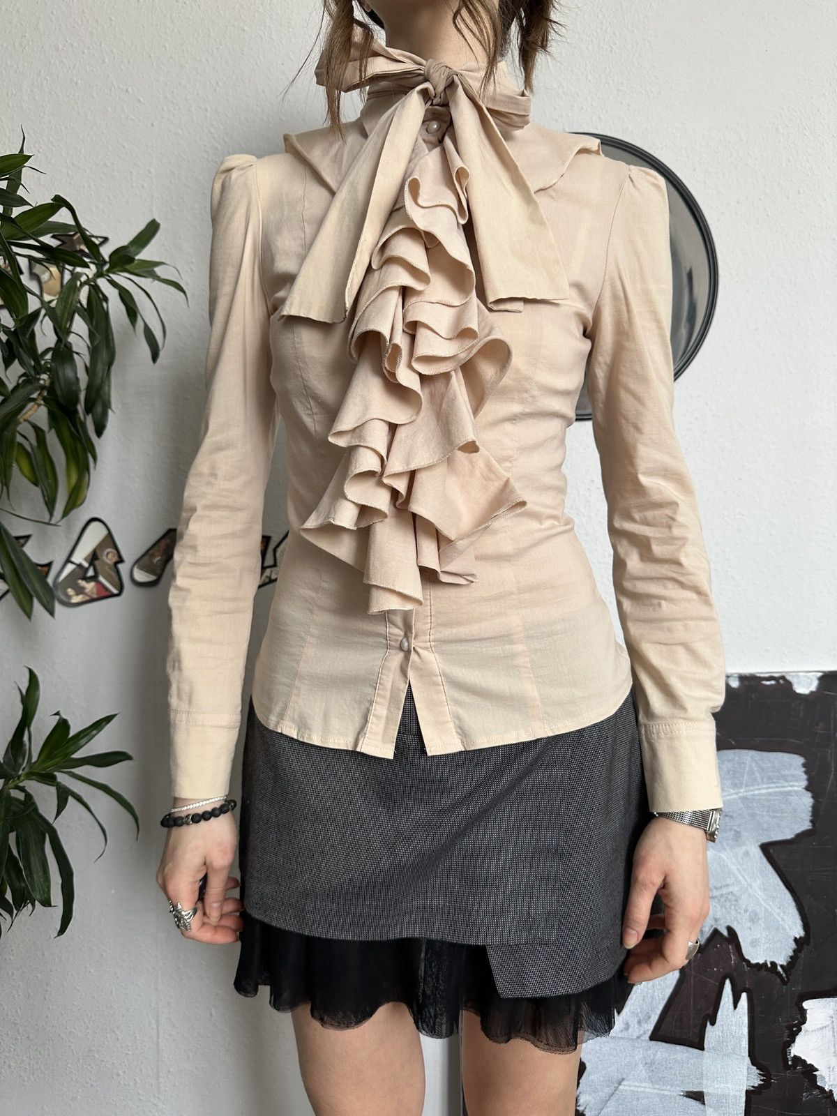 Vintage Ruffle Crinkle Blouse Voluminous Victorian Inspired Sheath Size S / US 4 / IT 40 - 7 Thumbnail