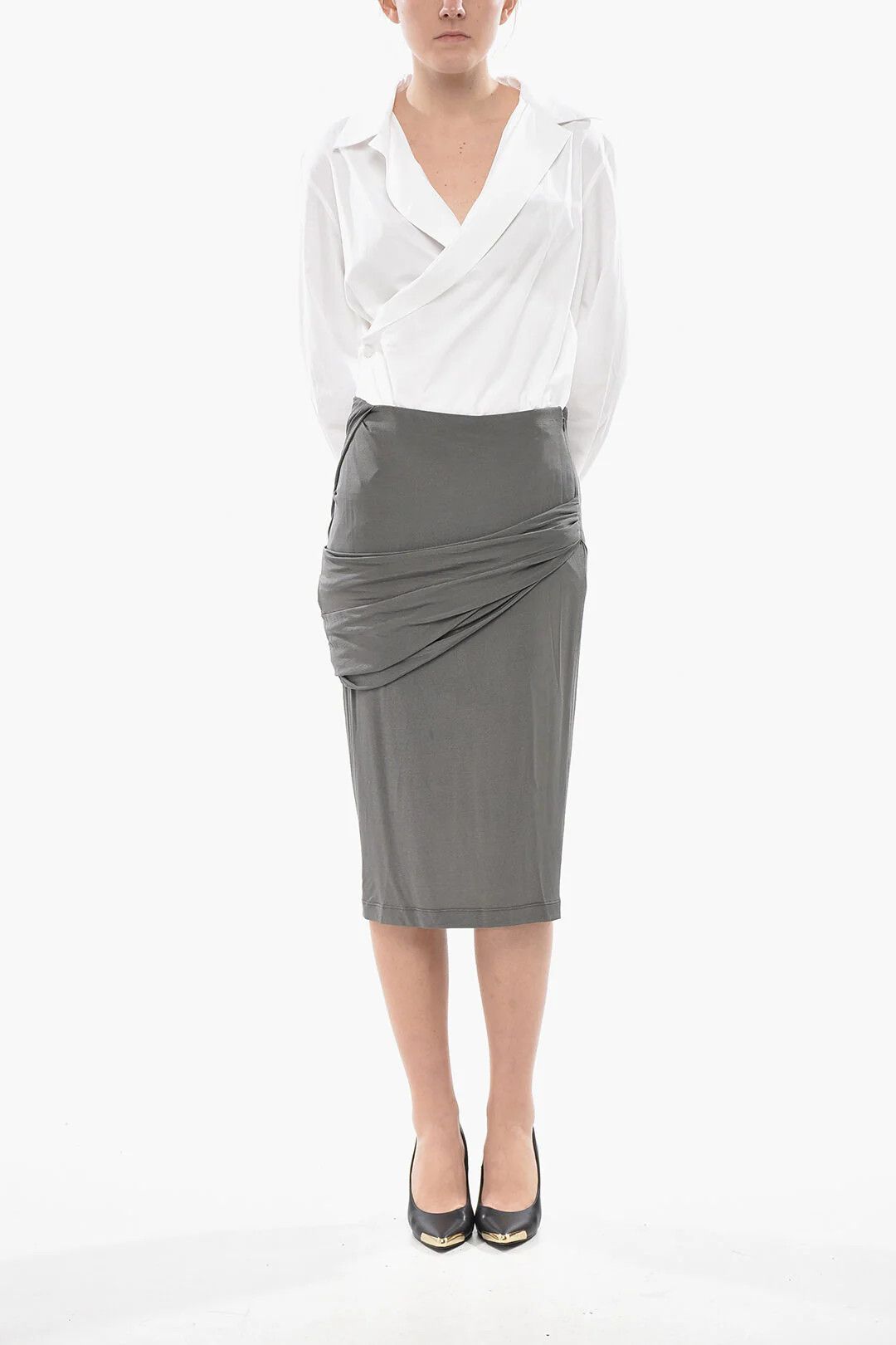 Givenchy og1mm0326 Stretch Viscose Midi Skirt in Grey Size 30" / US 8 / IT 44 - 4 Thumbnail