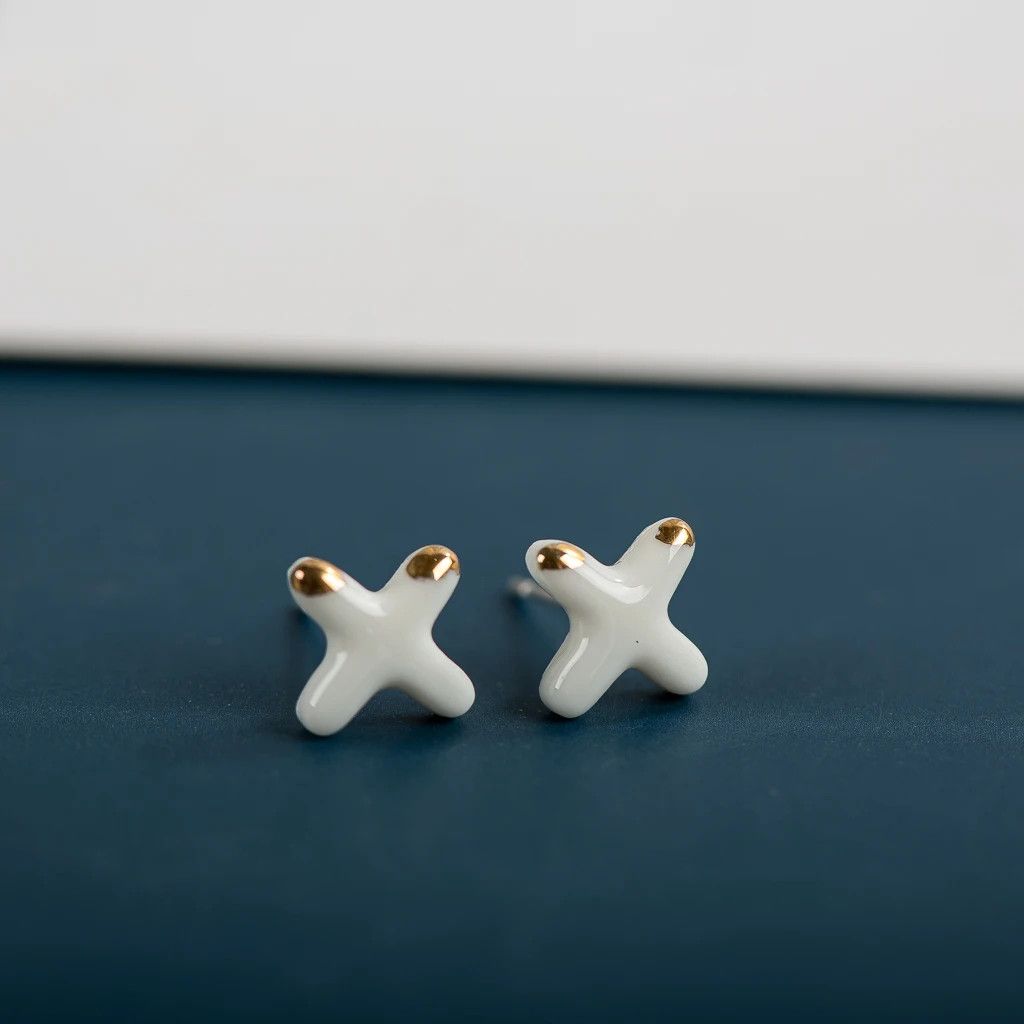 Jewelry X Shape Stud Earrings Ceramic Ear Gift For Her Size ONE SIZE - 1 Thumbnail