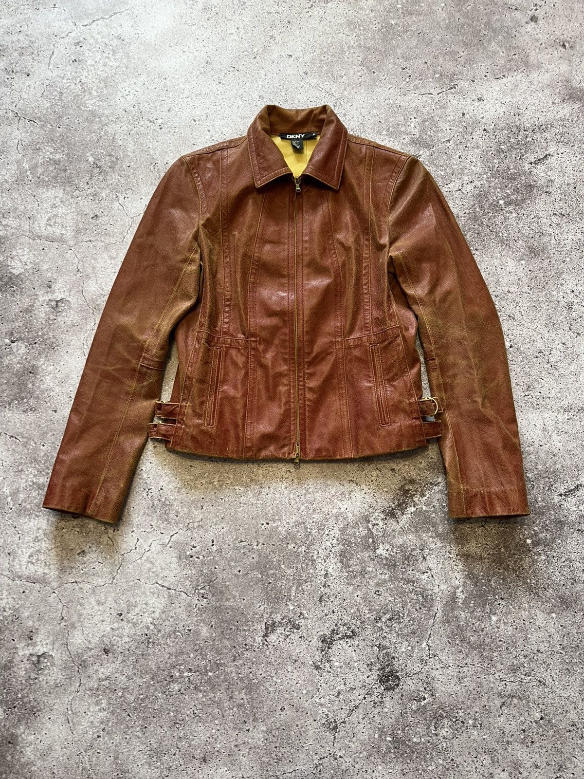 Nice design DKNY zipper leather biker jacket Like Hedi