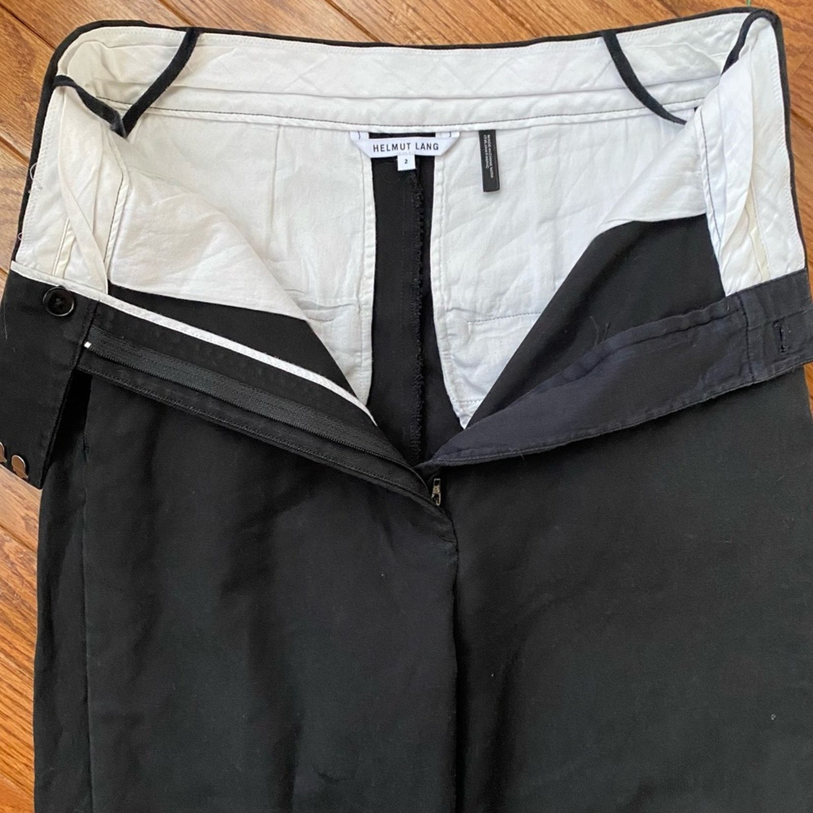 Helmut Lang Helmut Lang $495 Womens Black Trouser Pant w Plaid Cuff 2 Size 26" / US 2 / IT 38 - 4 Thumbnail