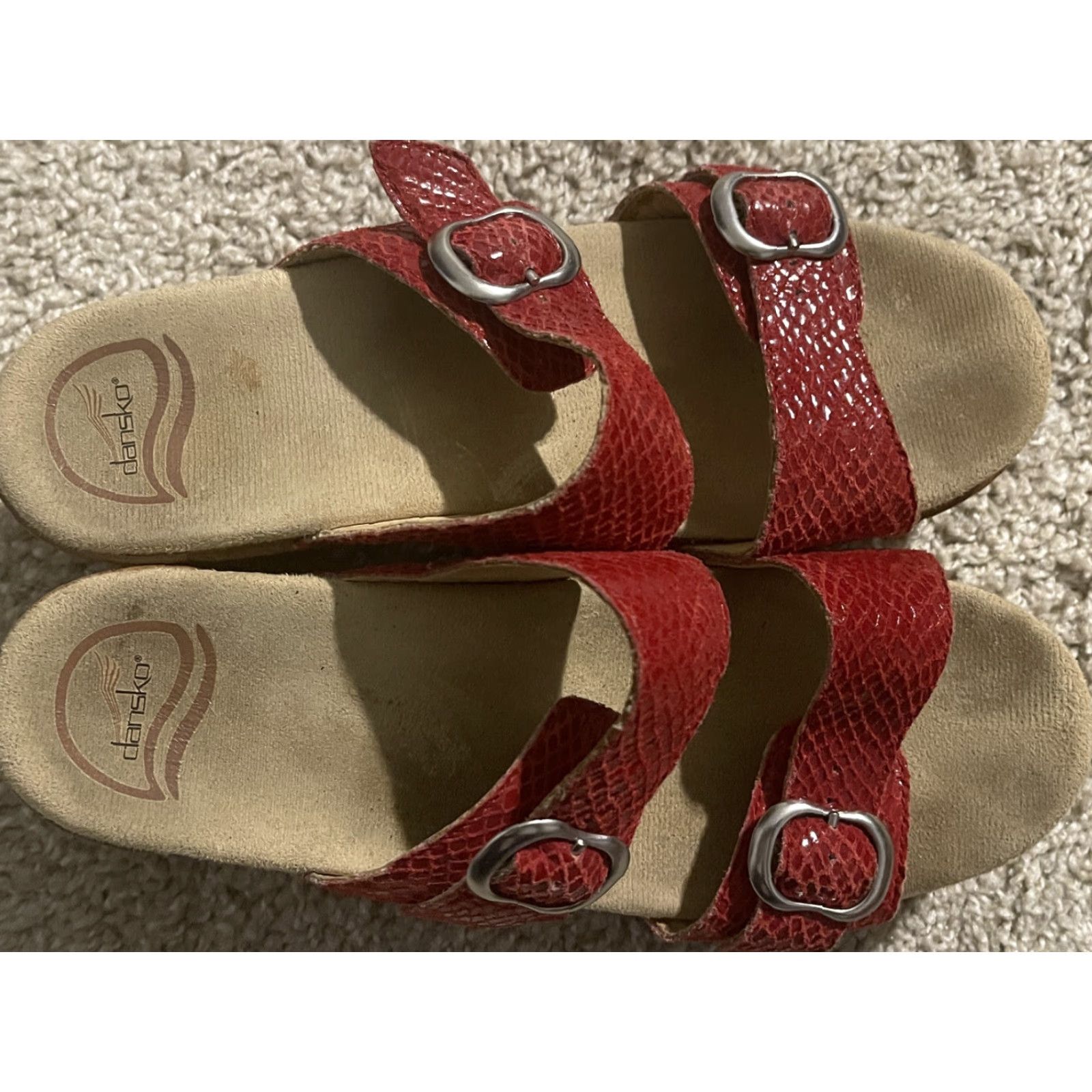 Dansko Dansko Sophie Red Snakeskin Leather Clog Sandals Slip On EU 39 US 8.5-9 Womens Walking Medium (M) Open Toe Wedge Sandal Casual Shoes Size US 8.5 / IT 38.5 - 3 Thumbnail