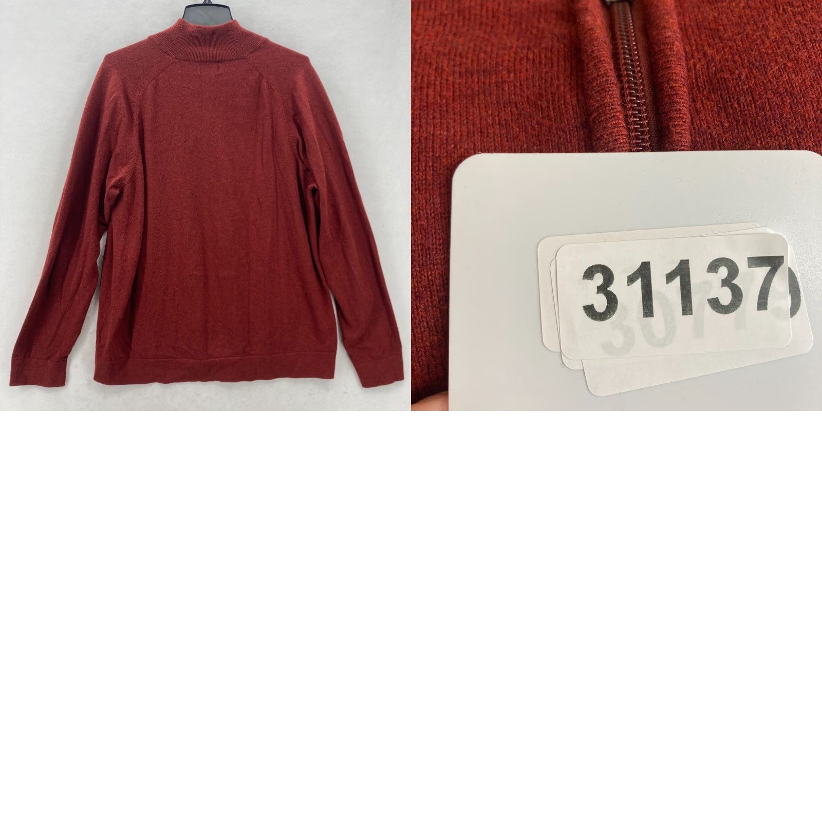 Jos. A. Bank L.L. Bean Cashmere Blend Sweater Mens L Red Mock Neck Quarter Zip Long Sleeve Size US L / EU 52-54 / 3 - 9 Thumbnail
