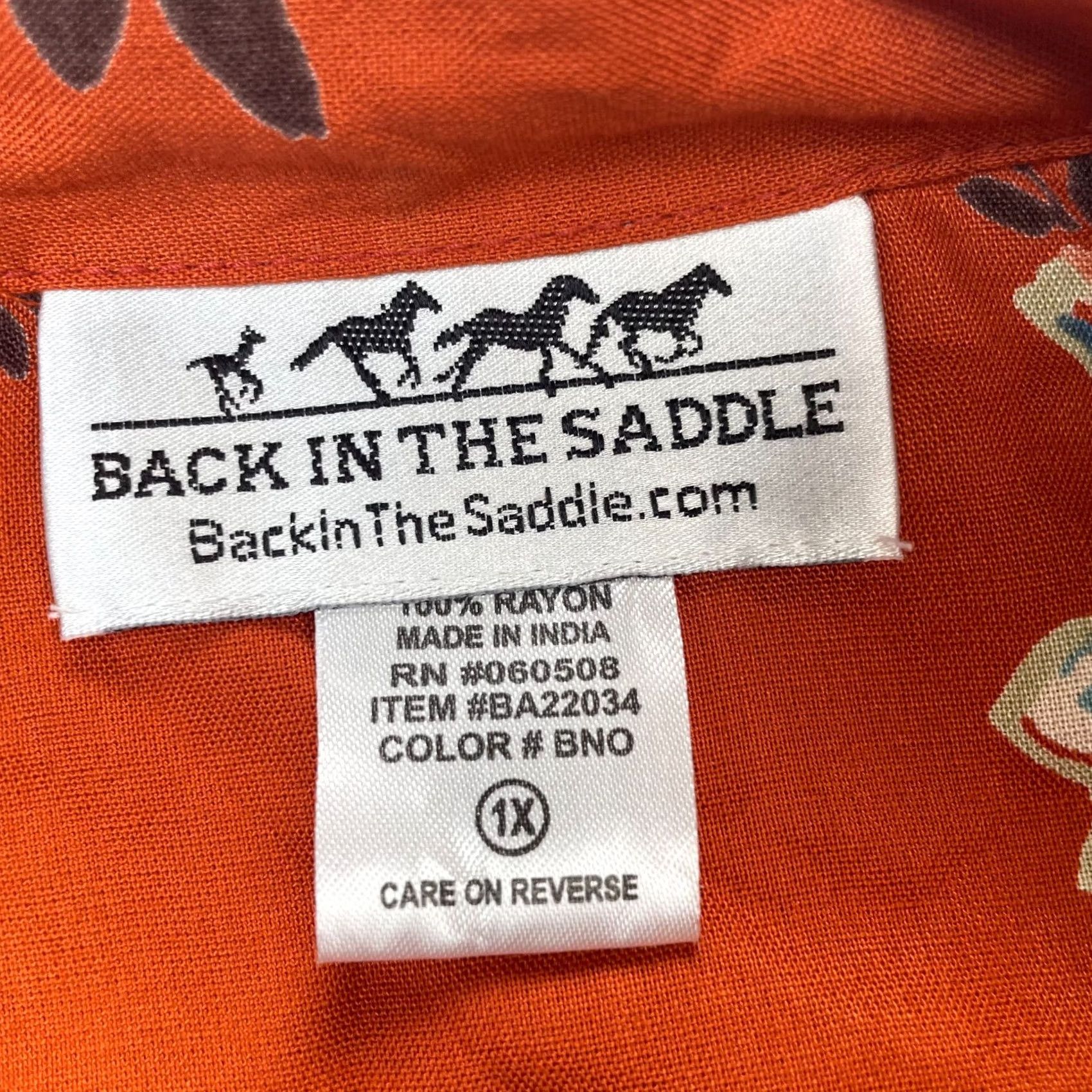 Vintage Back In The Saddle Shirt Womens 1X Orange Floral Hawaiian Button Up Pocket Shirts Size XL / US 12-14 / IT 48-50 - 5 Thumbnail