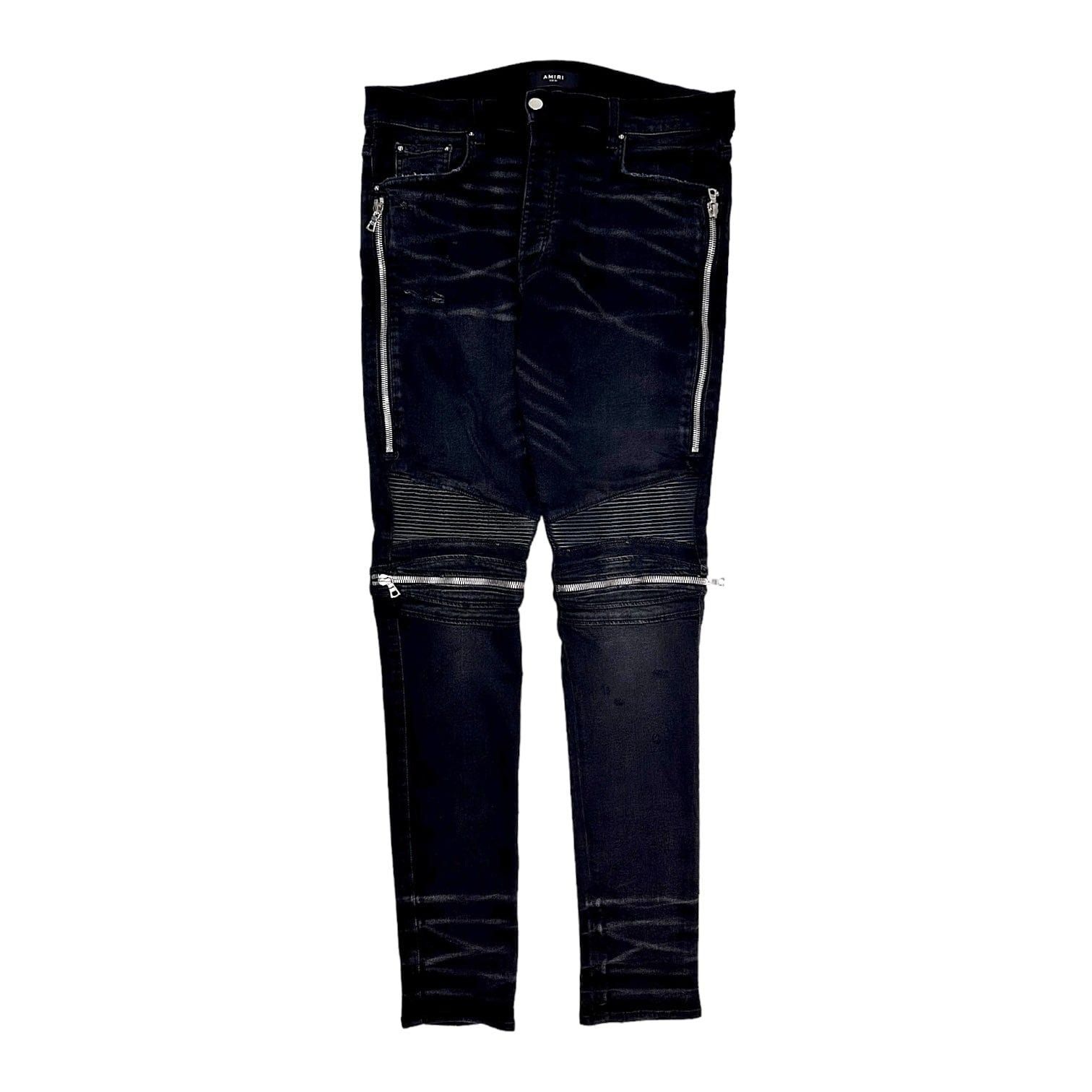 image of Amiri Mx2 Black Leather Patch Jeans Rough Black, Men's (Size 36)