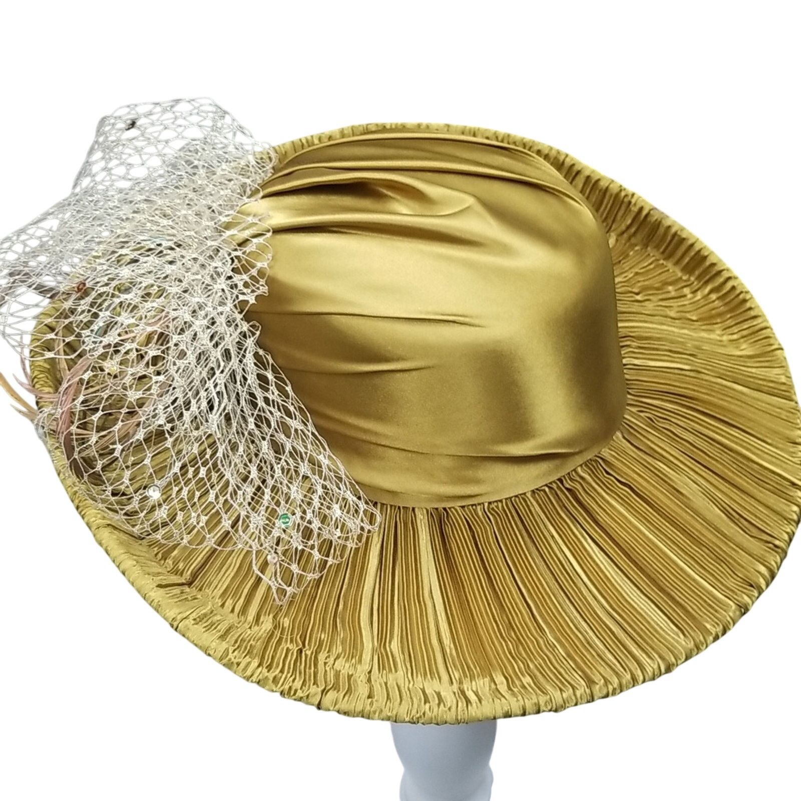 Other Donna Vinci Chartreuse Satin Hat, size 22 1/2 inches Size ONE SIZE - 1 Thumbnail