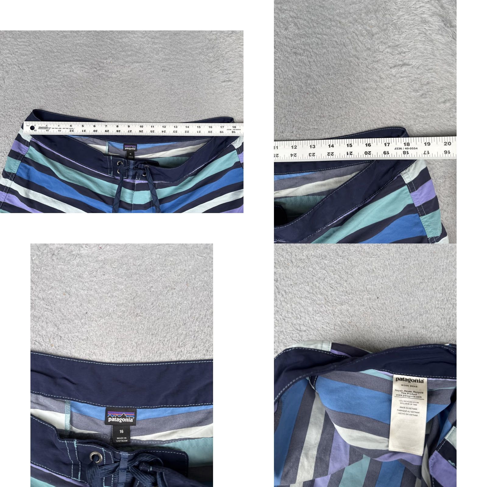 Patagonia Patagonia Board Shorts Womens 16 Blue Purple Striped Drawstring Zip Pocket Swim Bottoms Size 38" / US 16 / IT 52 - 8 Thumbnail