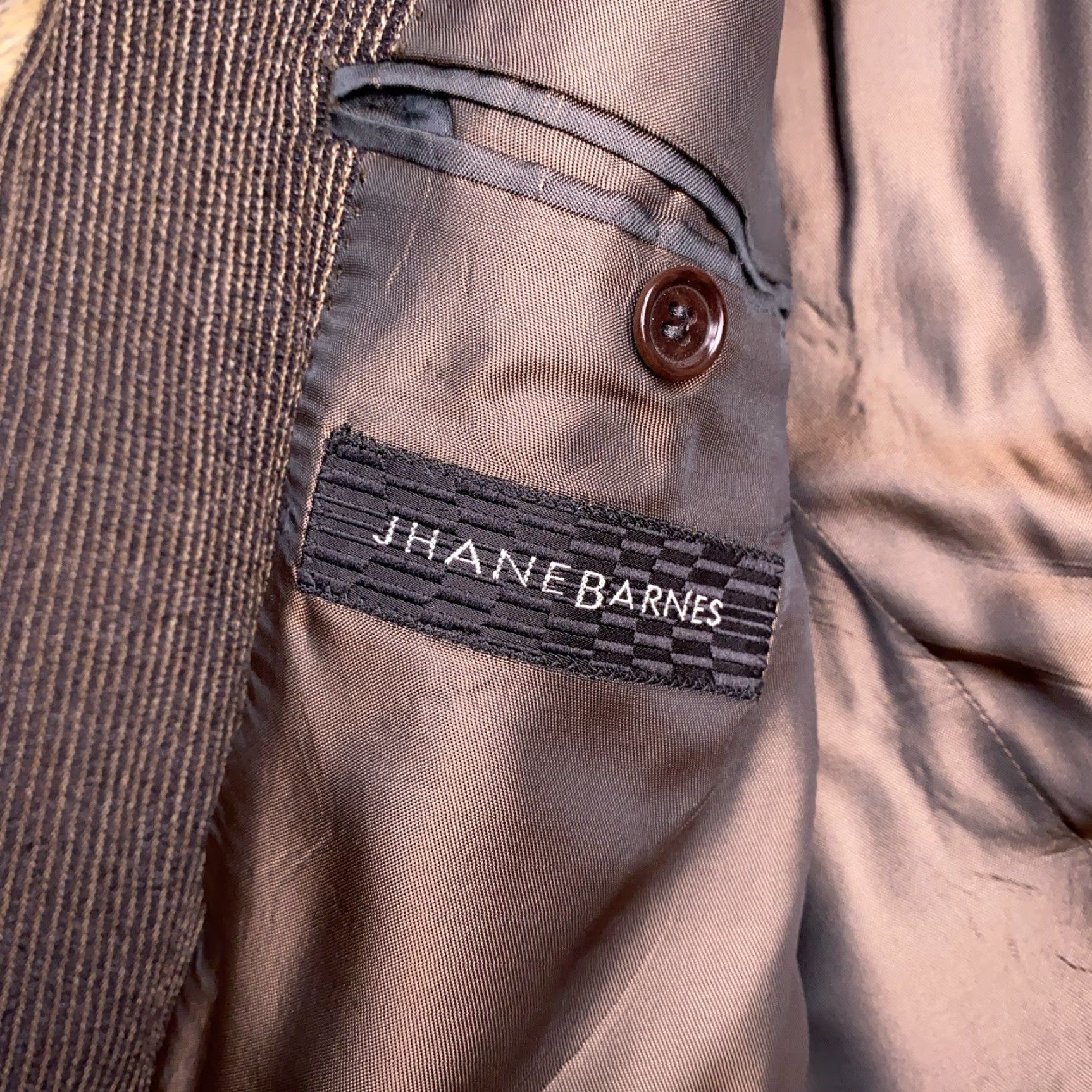 Vintage Jhane Barnes Sport Coat Mens 42 Brown Striped Wool Italy Blazer Size 42R - 4 Thumbnail