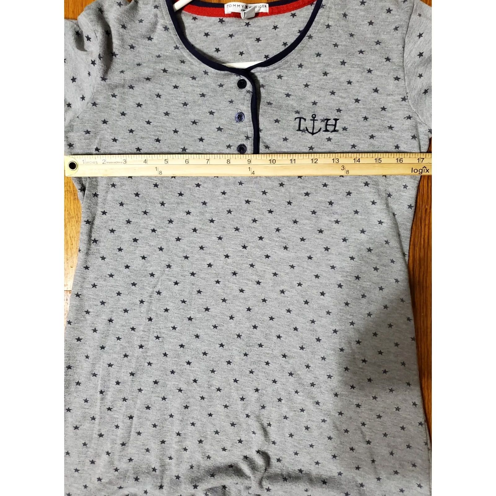 Tommy Hilfiger Tommy Hilfiger Sleepwear Women's Sleep Shirt Henley Long Sleeve Gray Star AOP Logo Nightgown S Size ONE SIZE - 6 Thumbnail