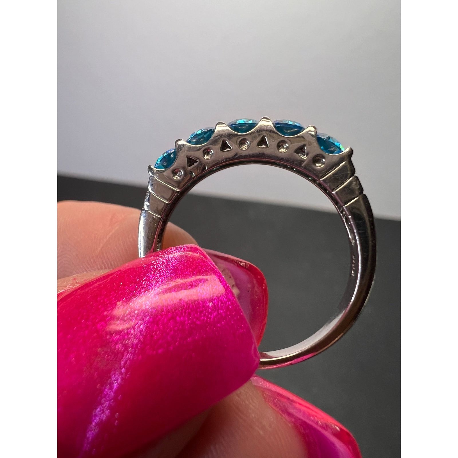 Other 5 stone blue CZ rhodium over Sterling silver ring size 9 Size ONE SIZE - 9 Thumbnail