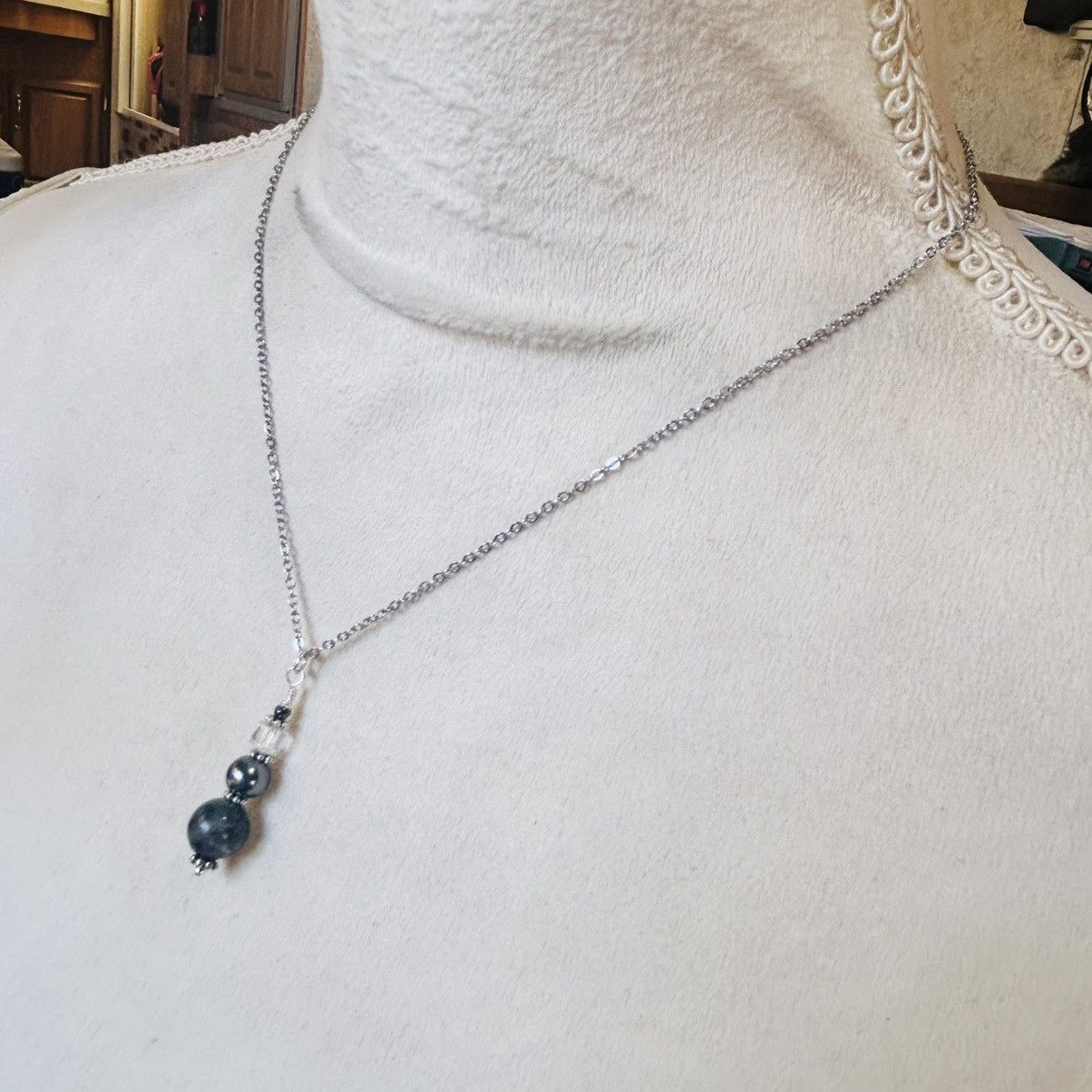 Handmade Handcrafted larvikite Czech glass pearl crystal necklace set Size ONE SIZE - 6 Thumbnail