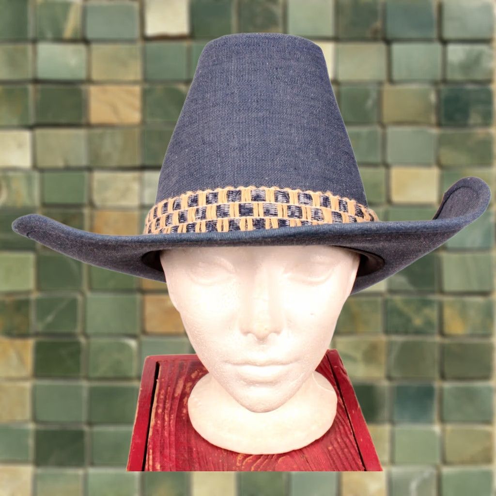 Vintage Men's VTG NOS 70s Blue Denim Cowboy Hat Sz L 1970s Size ONE SIZE - 1 Thumbnail