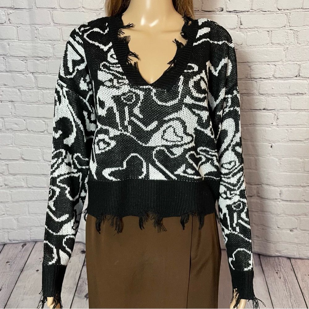 Other NWT New Just Polly Heart Print Distressed Black White Sweat Size XL / US 12-14 / IT 48-50 - 9 Thumbnail