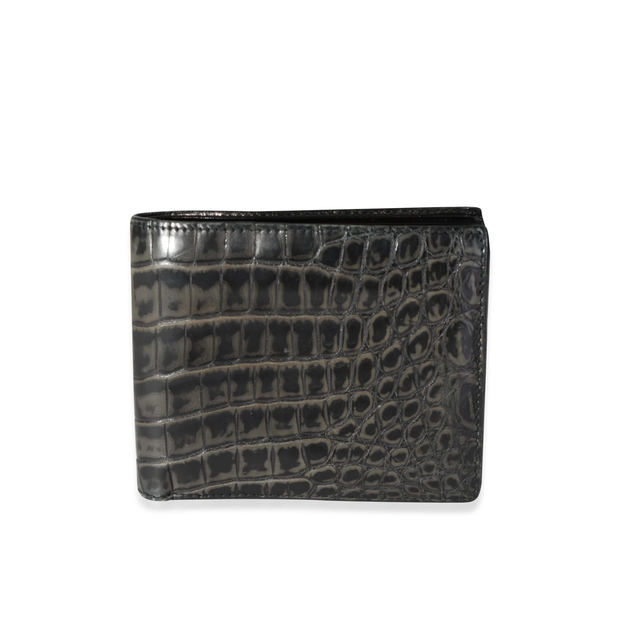 image of Bottega Veneta Black & Charcoal Gradiated Crocodile Bifold Wallet, Women's