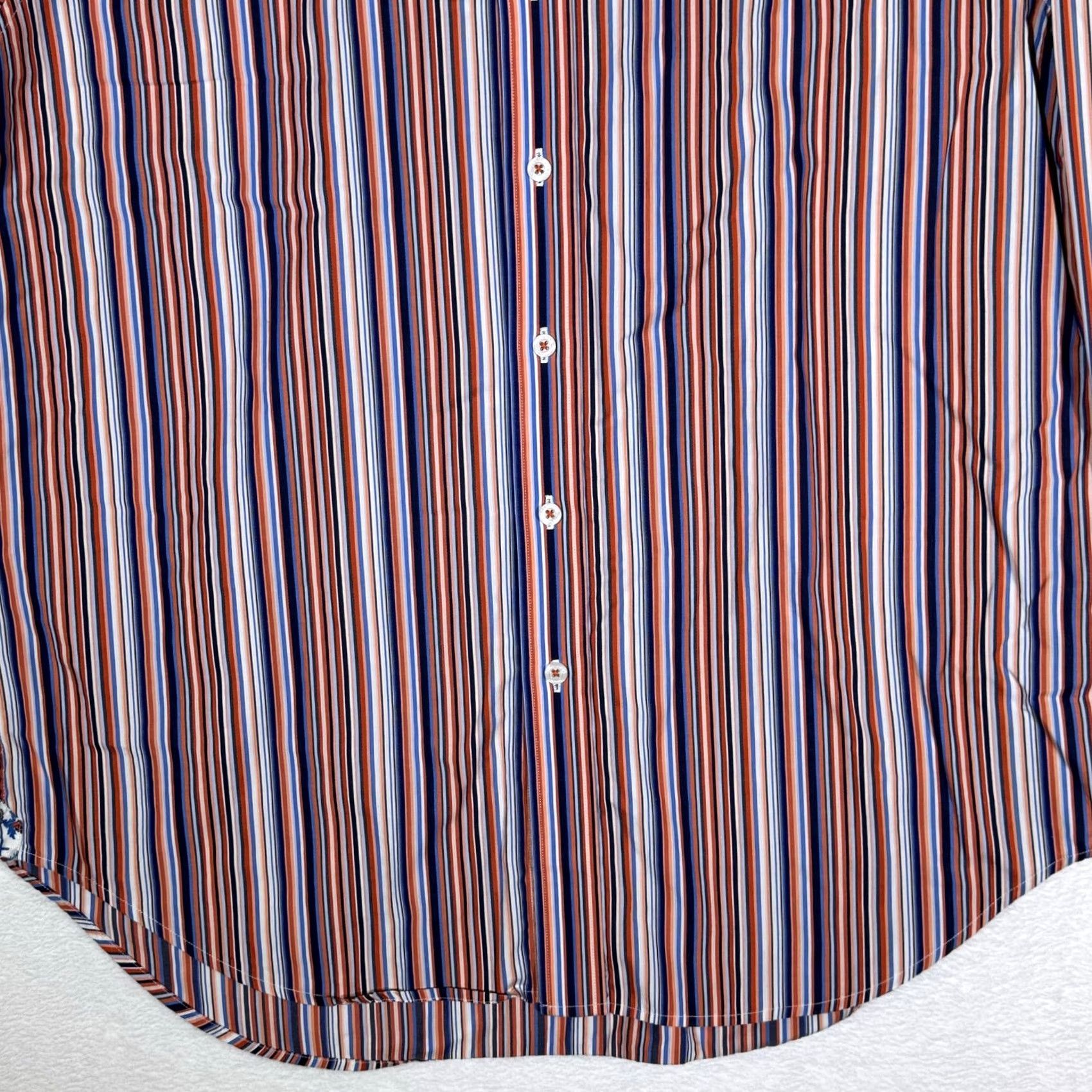 Robert Graham Robert Graham Shirt Mens XL Orange Blue Stripe Long Sleeve Paisley Contrast Cuff Size US XL / EU 56 / 4 - 3 Thumbnail