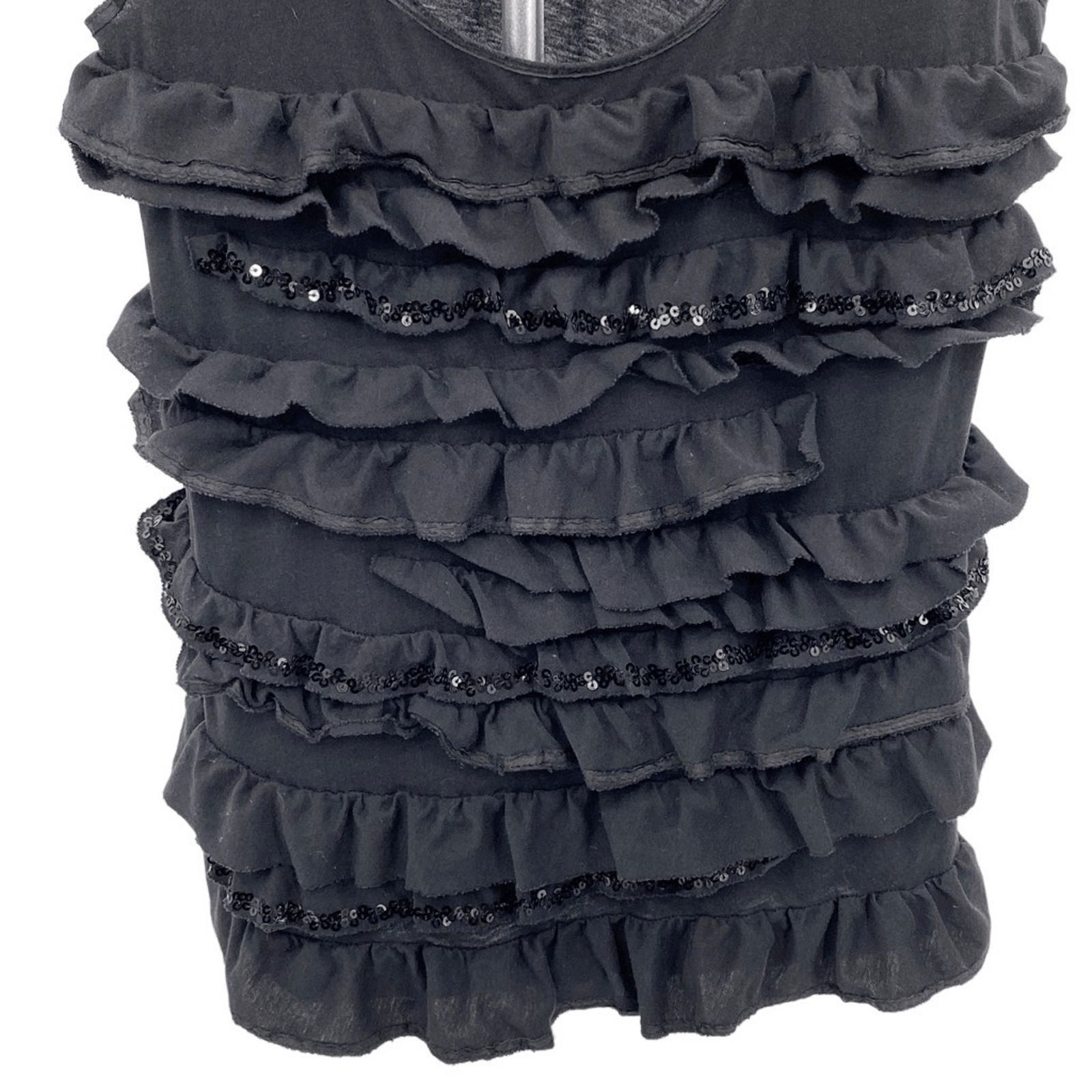 J.Crew J. Crew Black Sleeveless Scoop Neck Layered Ruffle Sequins Tank Top Size 2XS Size XXS / US 00 / IT 34 - 8 Thumbnail