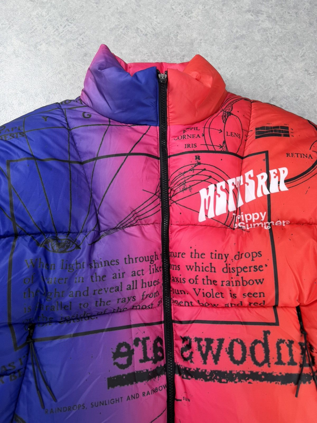 MSFTSrep Trippy Summer Rainbow Puffer Jacket Size L