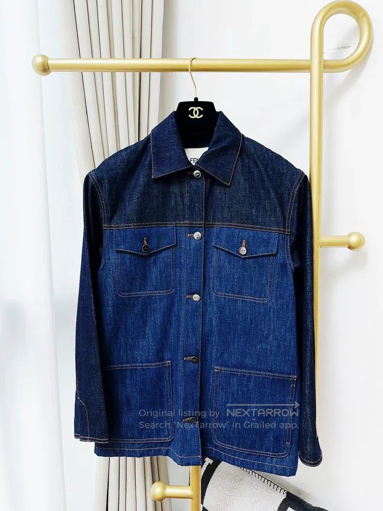 Fendi Fendi Navy Blue and Blue Long Sleeve Denim Jacket Size 4XL / US 24-26 - 1 Thumbnail