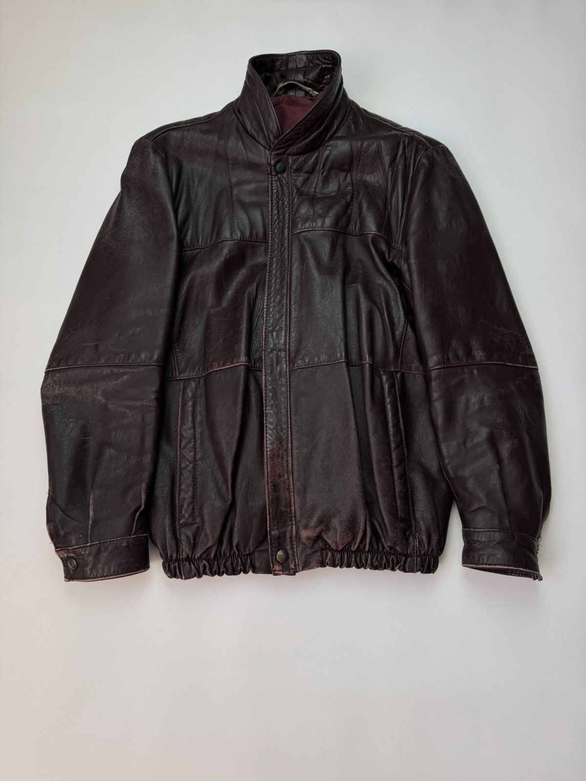 Leather Vintage Distressed Leather Bomber Jacket w/ Riri Zippers Size US M / EU 48-50 / 2 - 1 Thumbnail