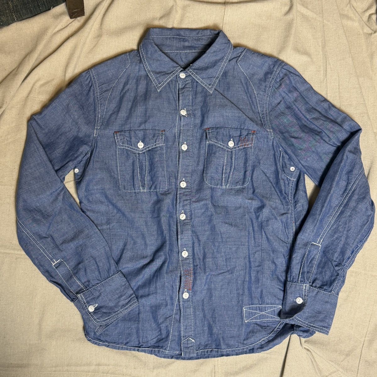 GRN [GRN] Stitched Detail Chambray Work Shirt Size US L / EU 52-54 / 3 - 1 Thumbnail