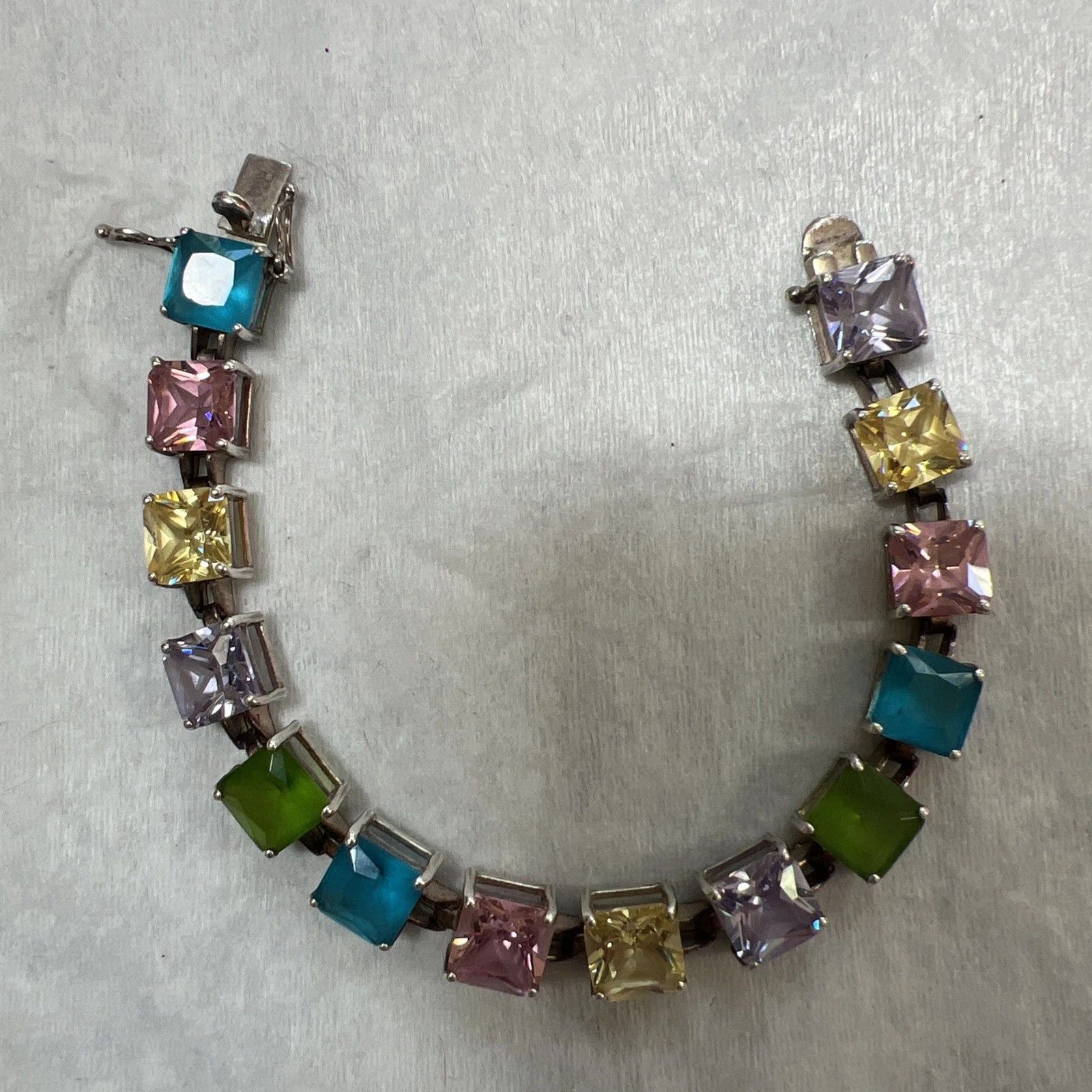 Sterling Silver Tennis Bracelet 7 Multicolor Rainbow