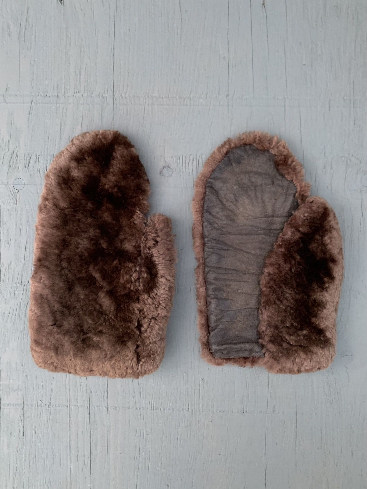 Genuine Leather × Vintage Vintage Fur Mittens Antique Sheared Beaver Bear Gauntlets 40 Size ONE SIZE - 2 Thumbnail