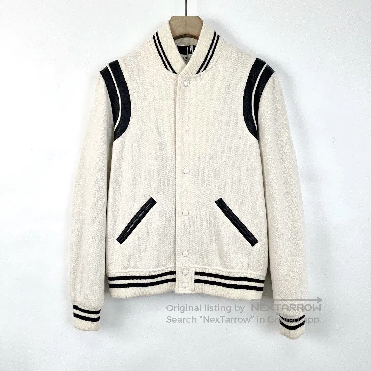 Saint Laurent Paris SAINT LAURENT White Leather Sleeve Baseball Jacket. Size US M / EU 48-50 / 2 - 1 Thumbnail