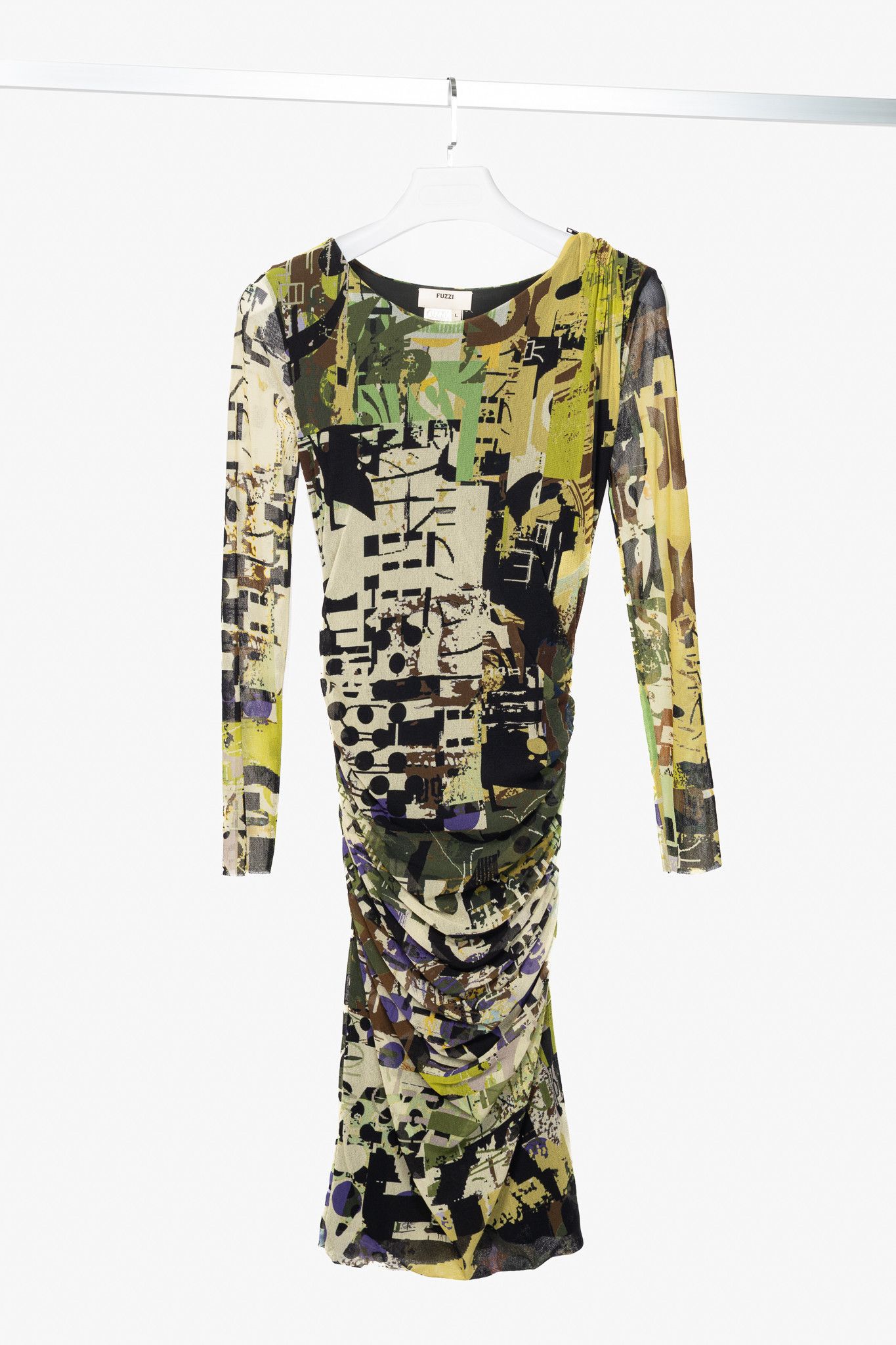 FUZZI Fuzzi Green Abstract-Print Mesh Bodycon Midi Dress Size L / US 10 / IT 46 - 1 Thumbnail