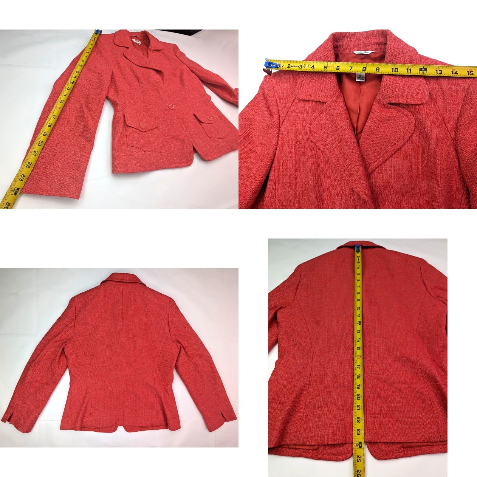 Talbots Talbots Blazer Women 10 Tweed Wool Blend Short Pink 2-Button Vermilion (Deep Orange Red) Size L / US 10 / IT 46 - 8 Thumbnail