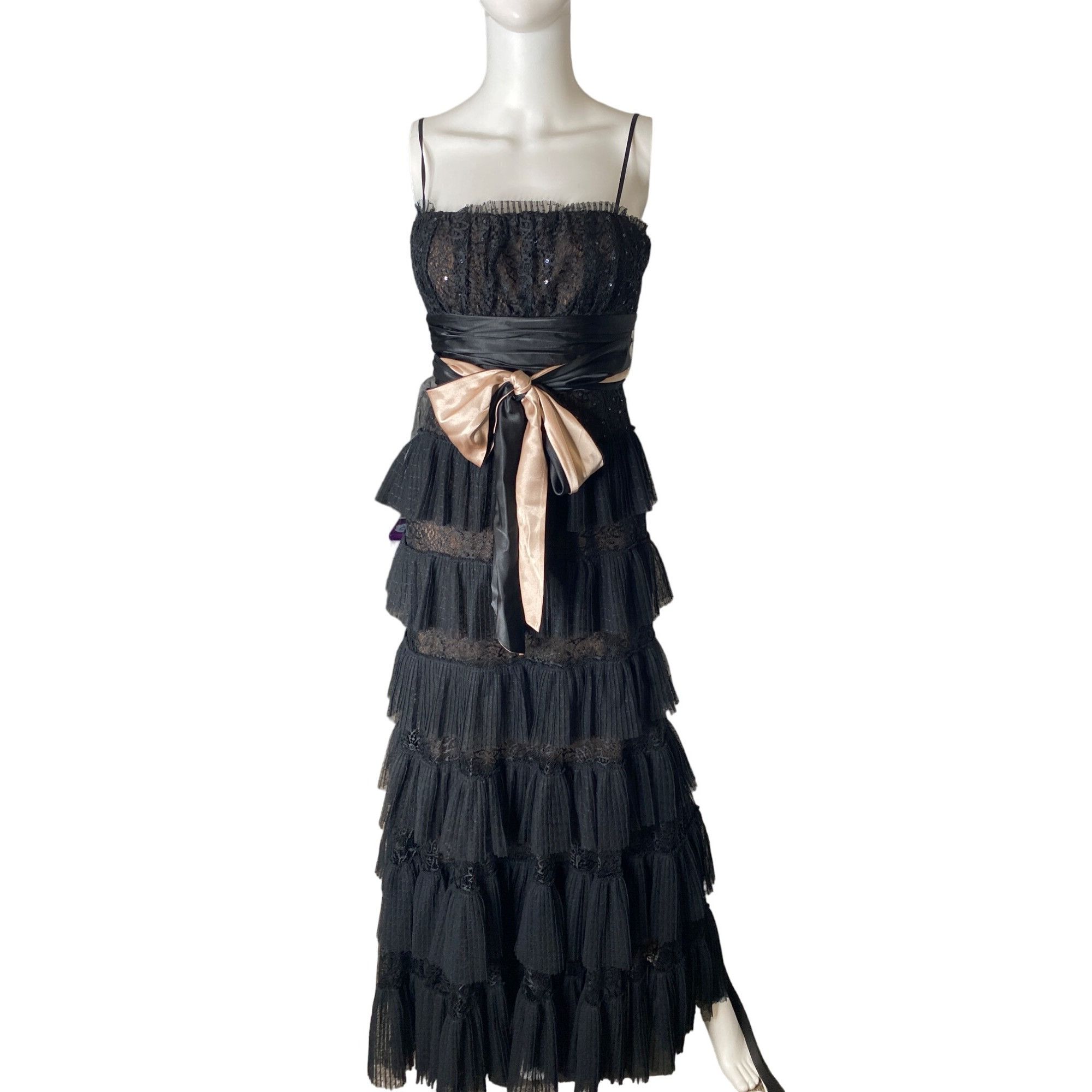 Bcbgmaxazria BCBG MAXAZRIA WOMEN'S LONG BLACK SHEER RUFFLE TIERED & SEQUI Size S / US 4 / IT 40 - 1 Thumbnail