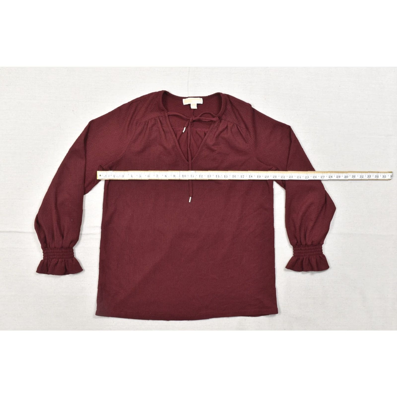 Michael Kors Michael Kors Blouse Womens Size M Maroon V-Neck Long Sleeve Smocked Cuff Tie Front Size M / US 6-8 / IT 42-44 - 8 Thumbnail