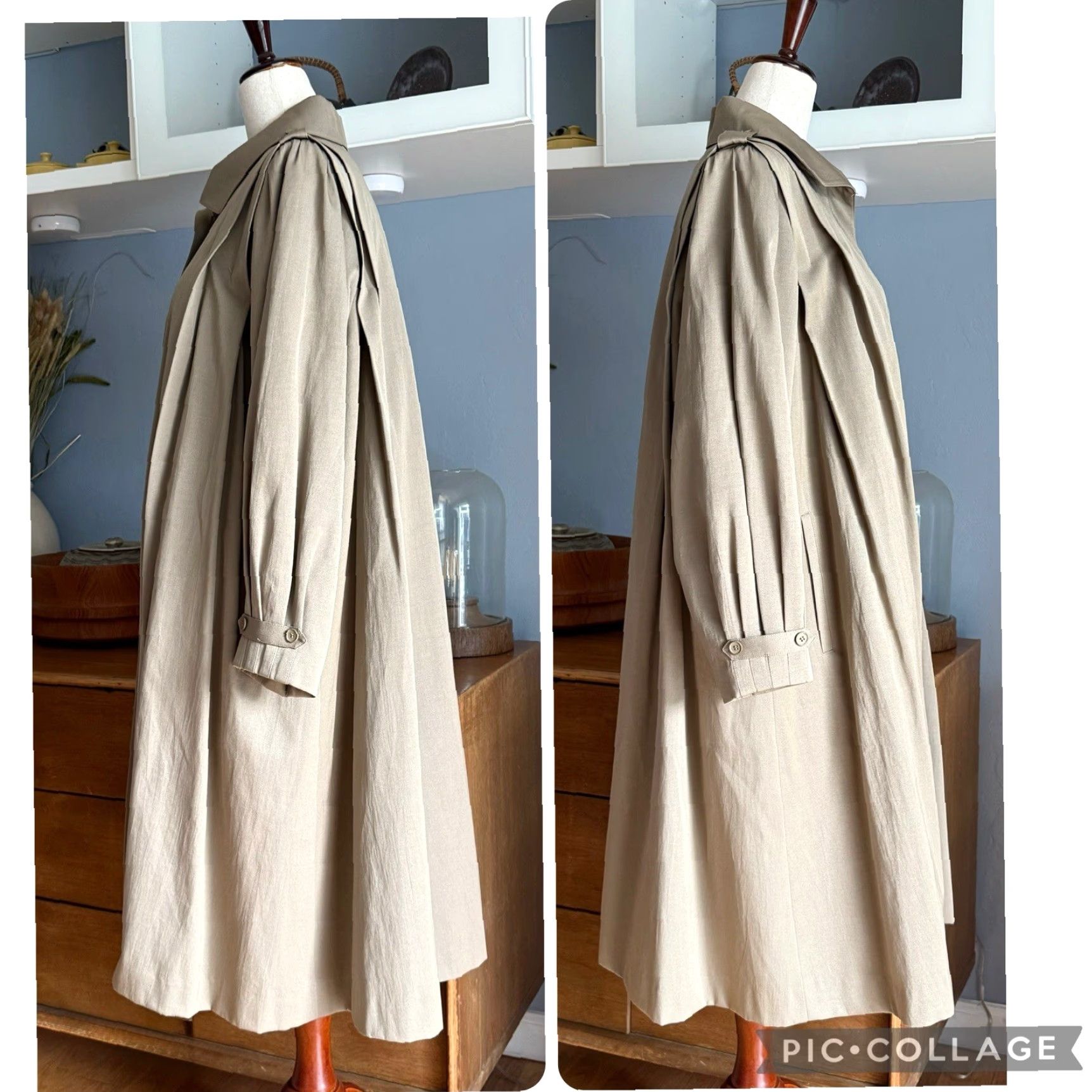 Vintage VINTAGE 80s Pleated Swing Trench Coat Khaki Brown with Removable Liner S/M Coat Women Size S / US 4 / IT 40 - 4 Thumbnail