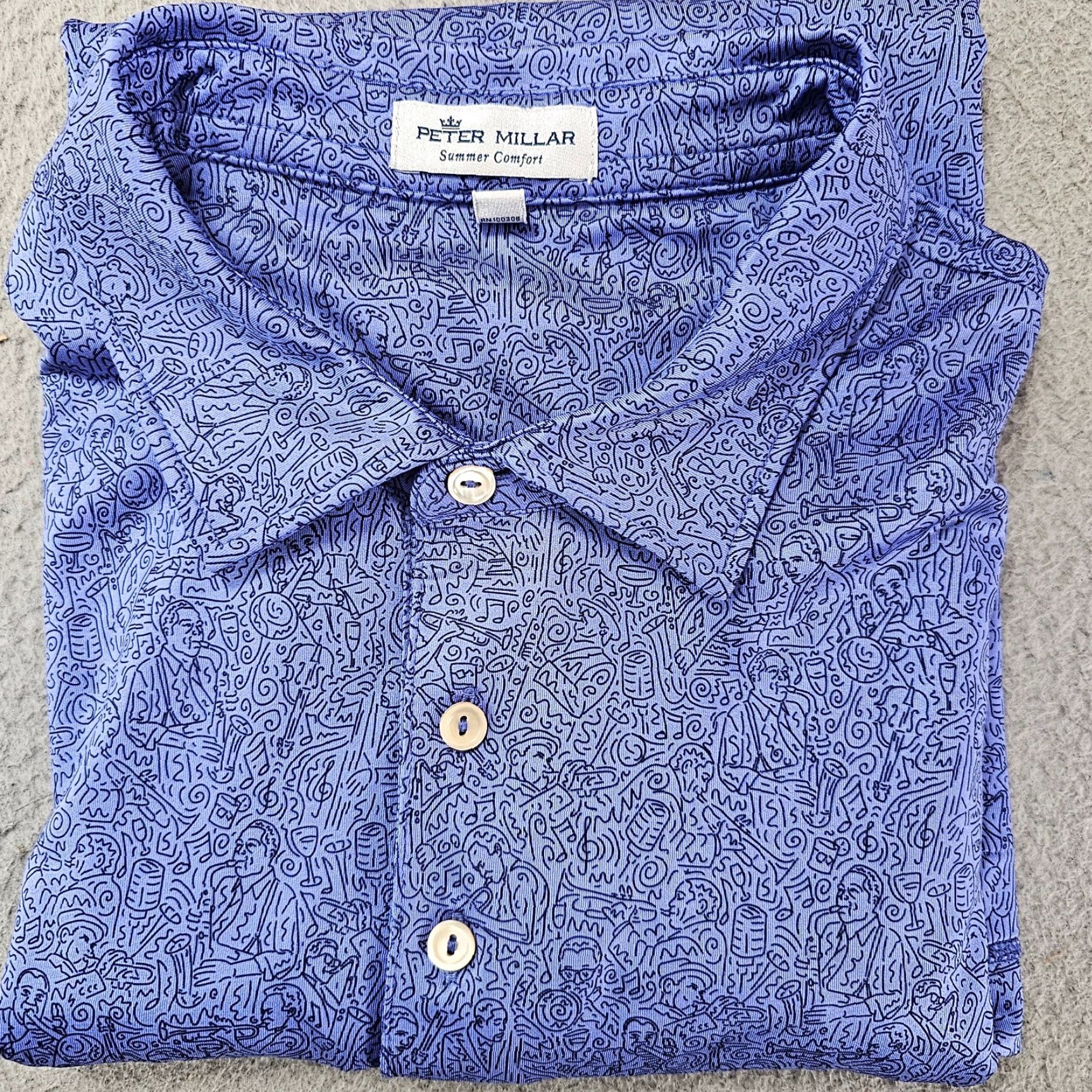 Peter Millar Peter Millar Polo Shirt Mens L Ragtime Print Blue Short Sleeve Graphic Print Summer Comfort 90s Music Vintage No Size US L / EU 52-54 / 3 - 2 Thumbnail